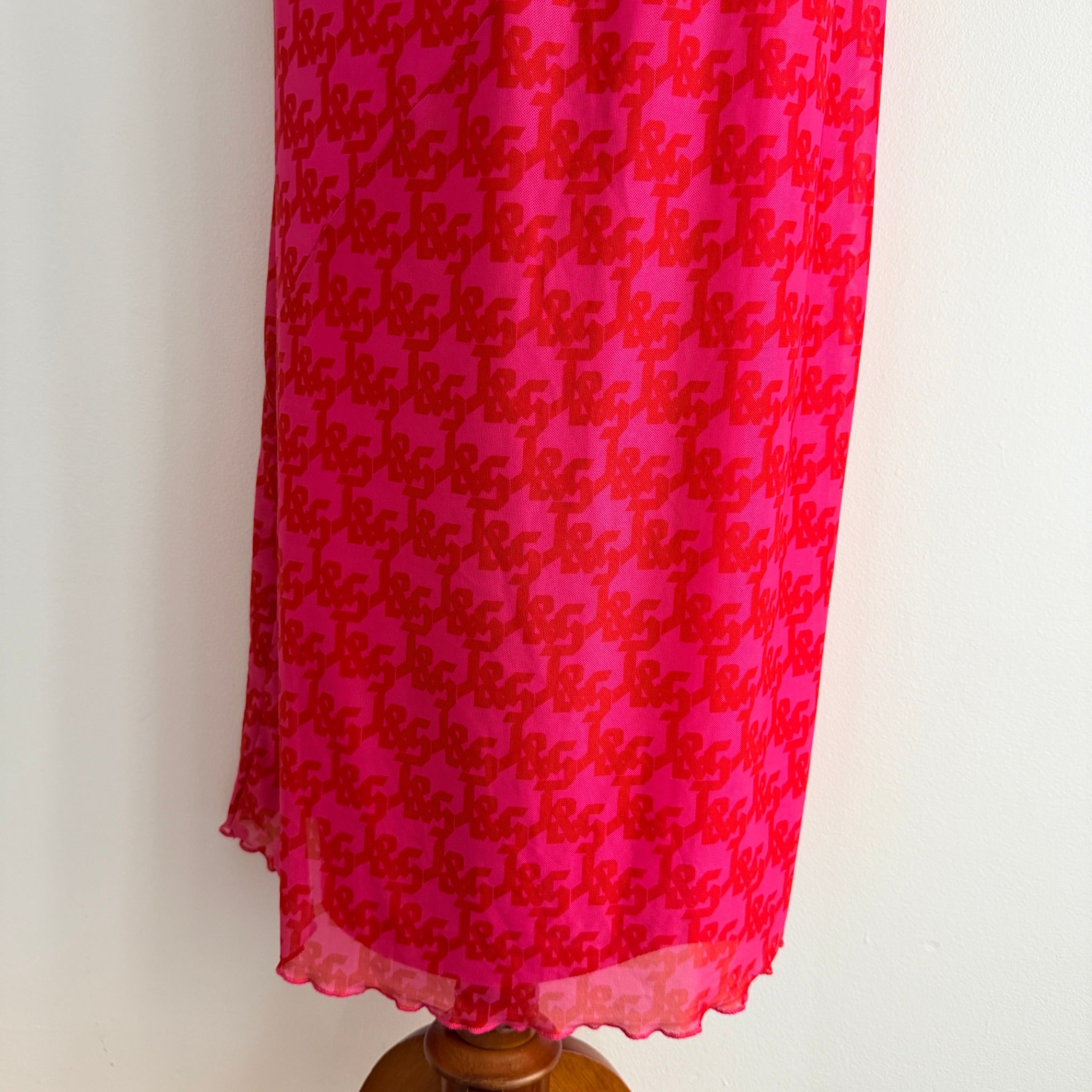 JGR & STN Pink Red Polyester Monogram Mesh Maxi Skirt Size 10 Party Night Out - Image 13