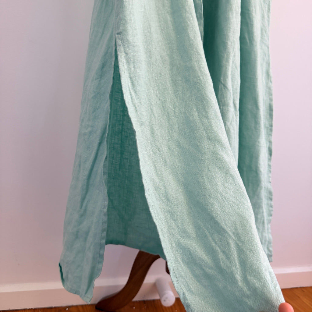 Amelius Mint Green Linen Midi Dress Size XL Puff Sleeve Tie Waist Resort - Image 8