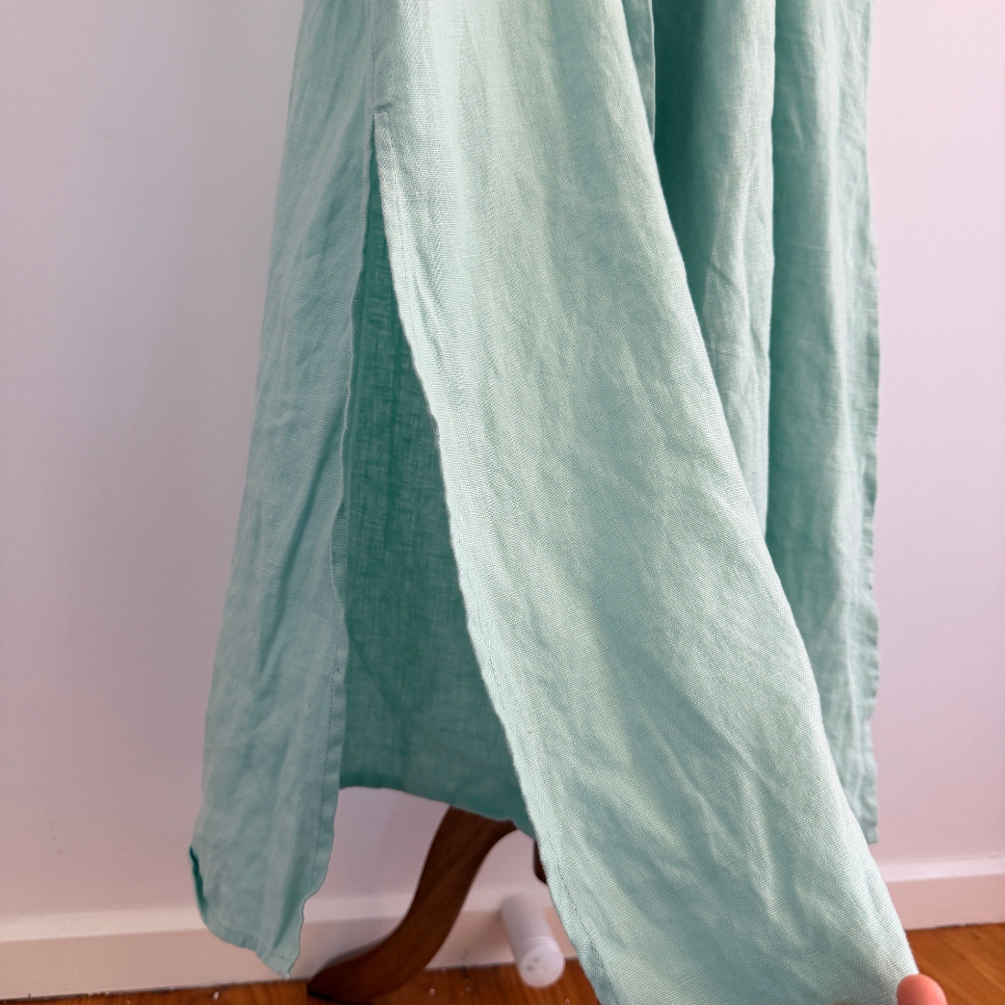 Amelius Mint Green Linen Midi Dress Size XL Puff Sleeve Tie Waist Resort - Image 8