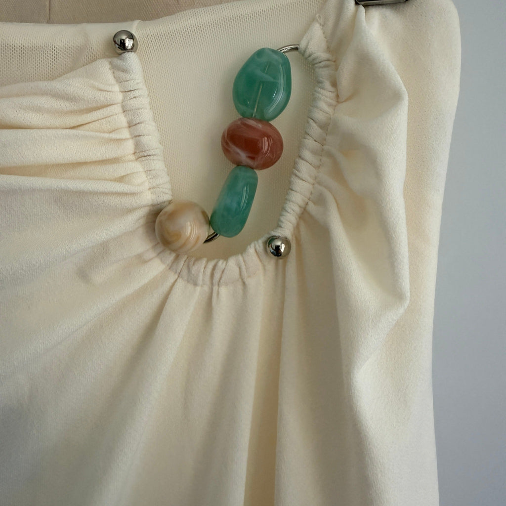 Tussah Sawyer Maxi Skirt Sz 12 Cream Polyester Draped Beaded Detail Event NWT - Image 13