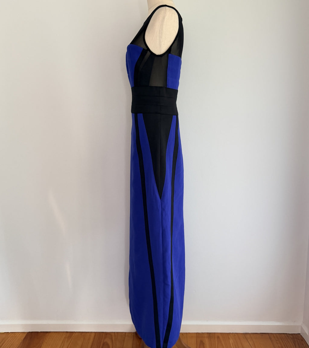 Bariano Australia Blue Black Polyester Mesh Colorblock Maxi Gown Sz 8 Formal - Image 10