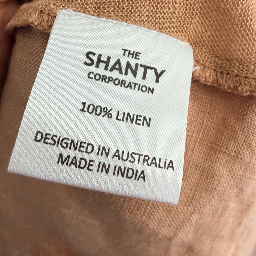 The Shanty Corporation Linen Top Tan V-Neck Relaxed Fit Size S Summer Casual - Image 5