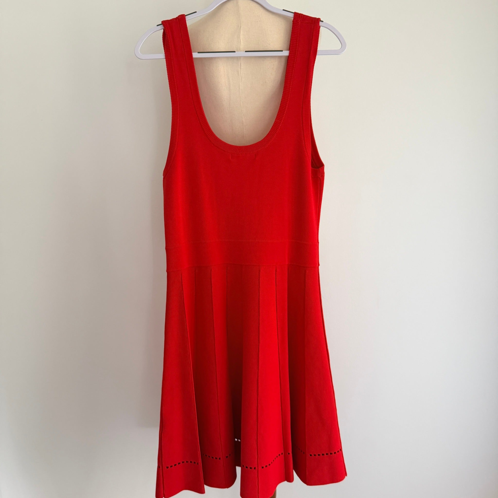 Red Knit Sleeveless Dress Textured Pleated Skirt Size XL NWT Casual - Image 2