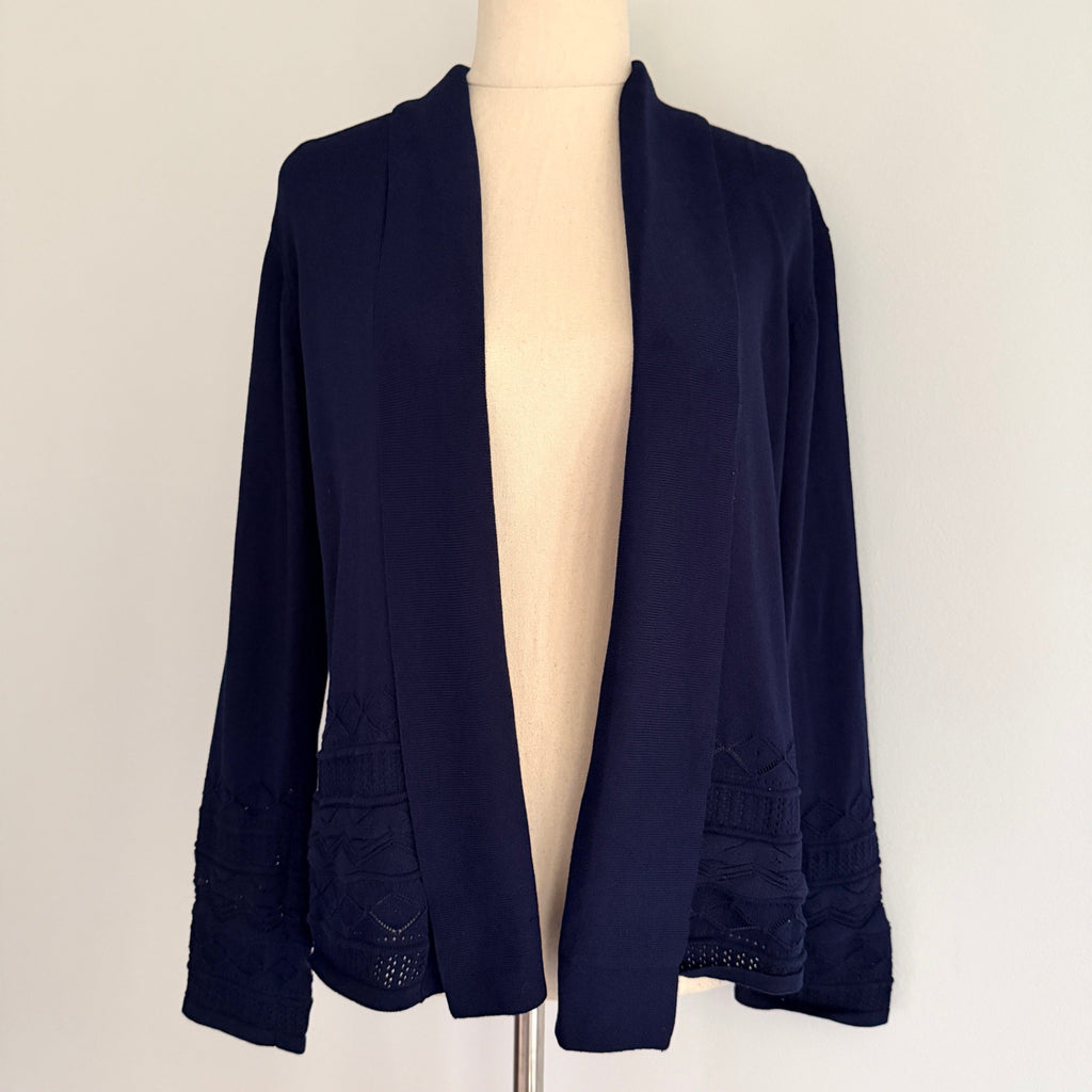 Liz Jordan Navy Viscose Nylon Knit Cardigan Size M Open Front Smart Casual - Image 1