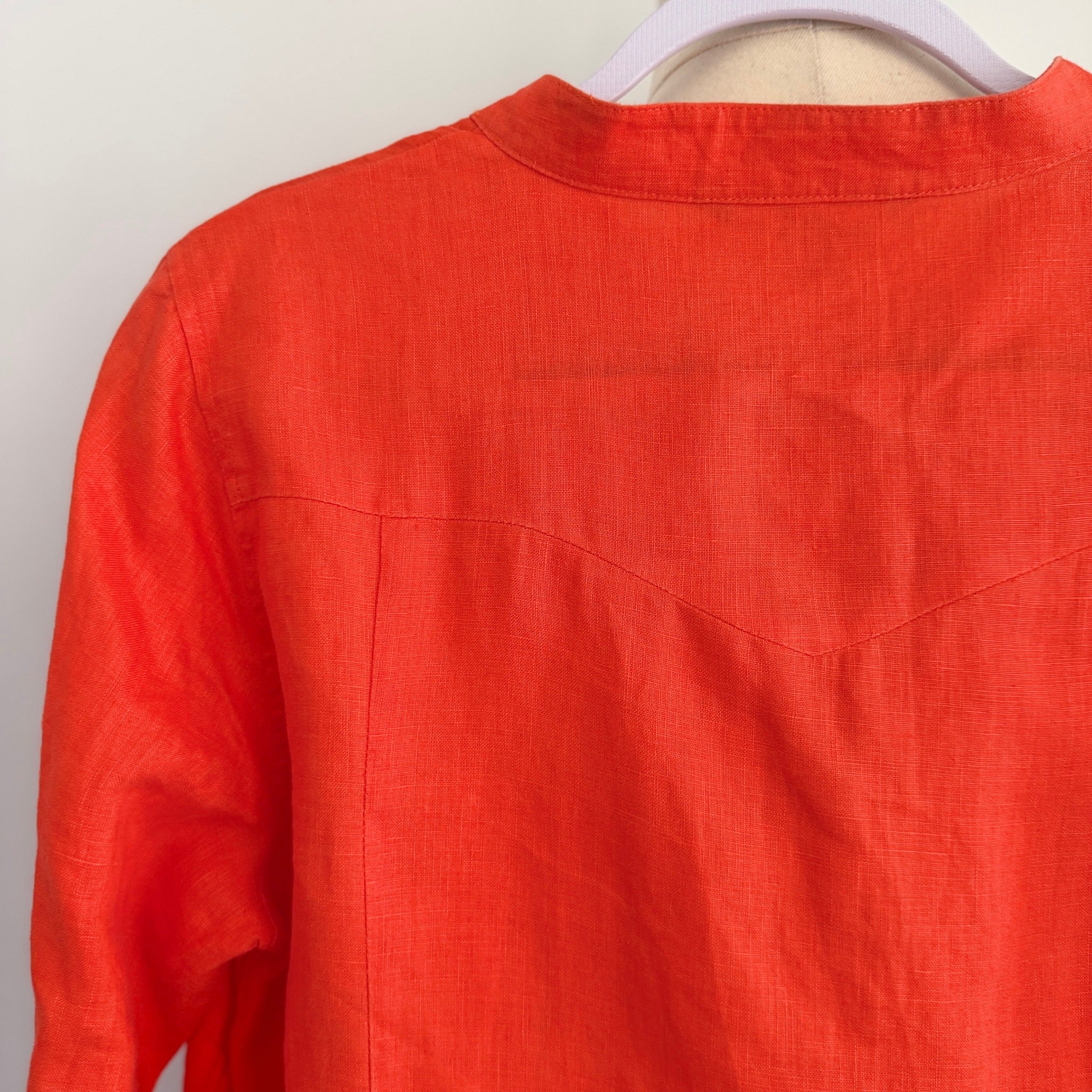 Yarra Trail Orange 100% Linen Button Up Shirt Size 10 Crochet Trim Casual - Image 4