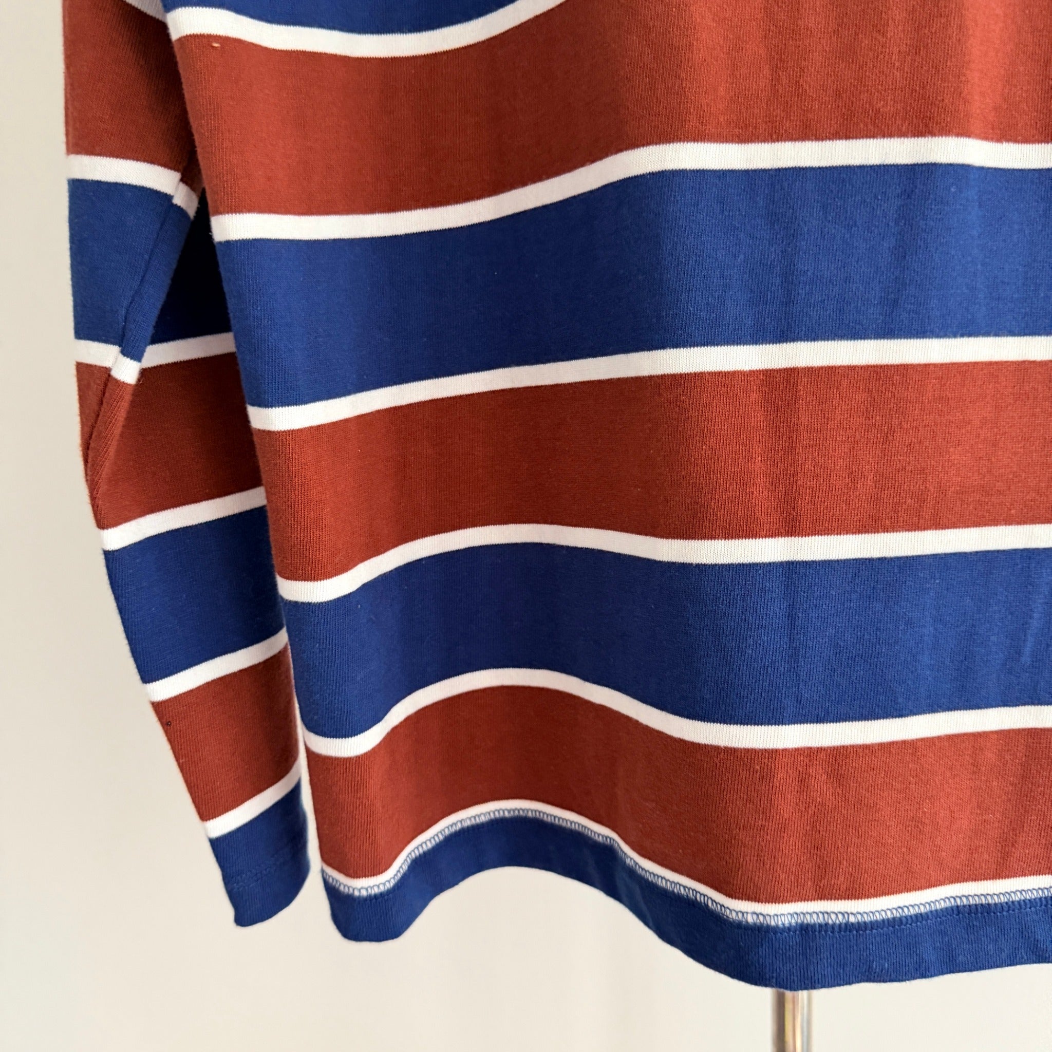 J.C. Lanyon Blue Red White Striped 100% Cotton Rugby Henley Shirt Size S Casual - Image 14