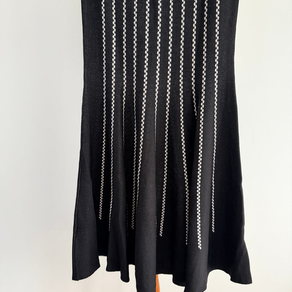 Feathers Womens Black White Striped Knit Sleeveless Fit Flare Dress Size L - Image 12
