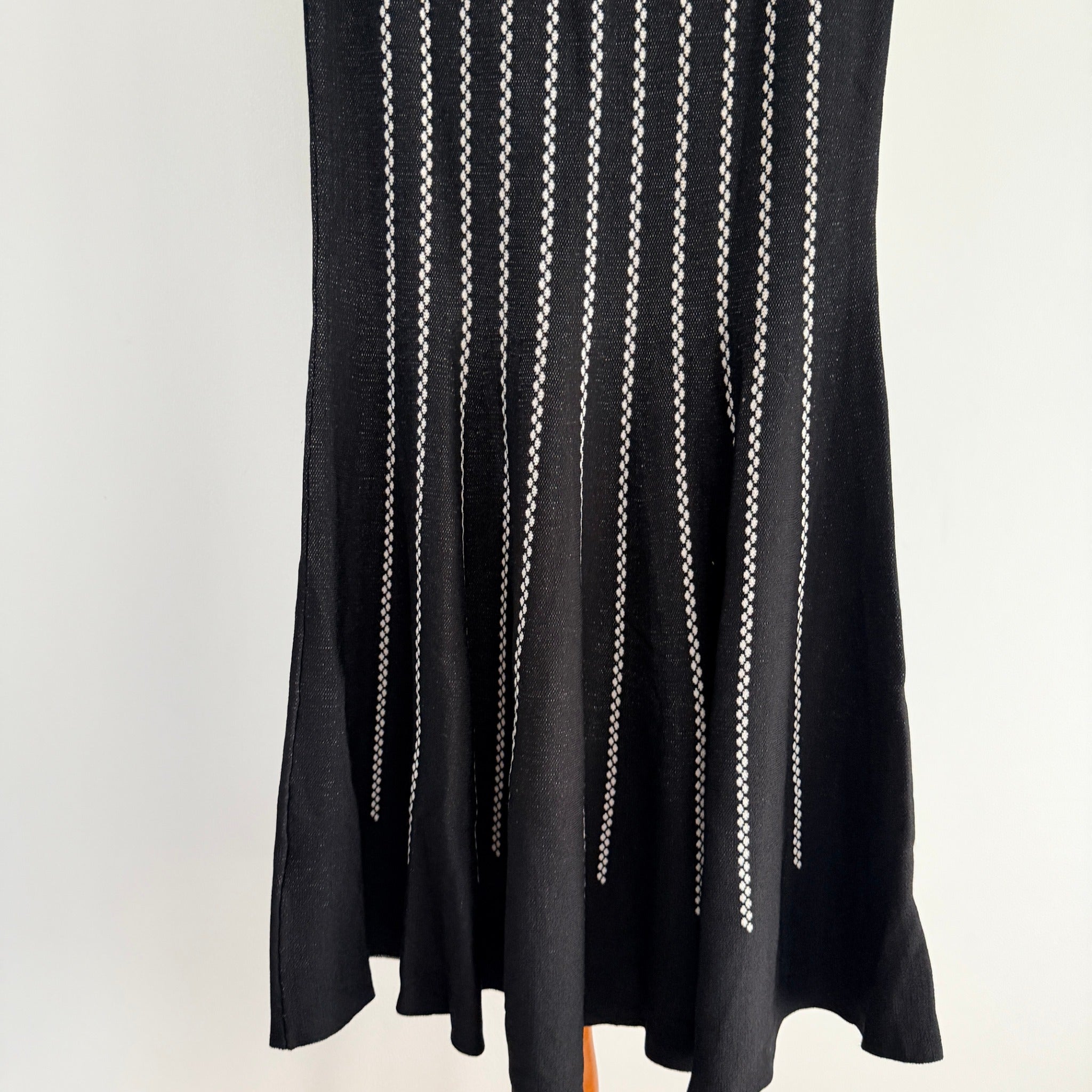 Feathers Womens Black White Striped Knit Sleeveless Fit Flare Dress Size L - Image 12