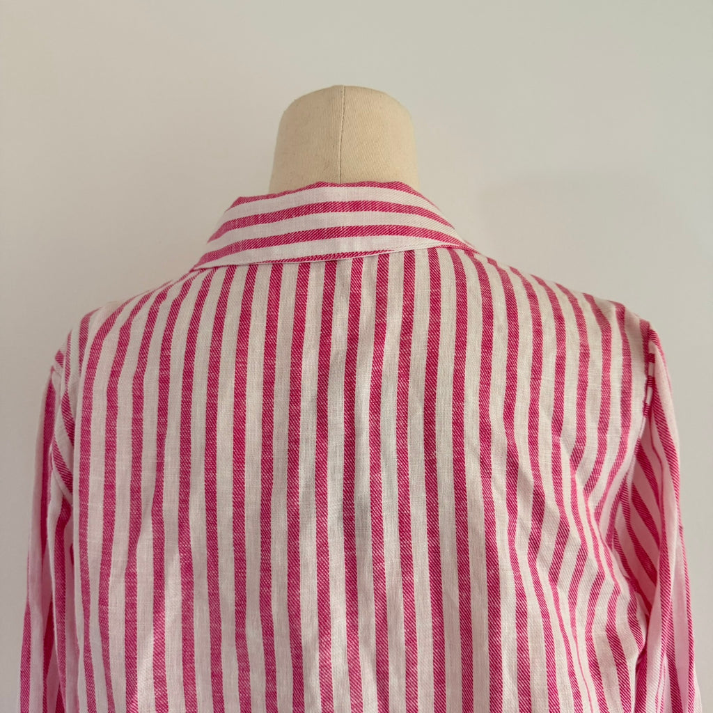 Regatta Sz 12 Red White Mixed Stripe Linen Cotton Button-Up Shirt Casual Resort - Image 4