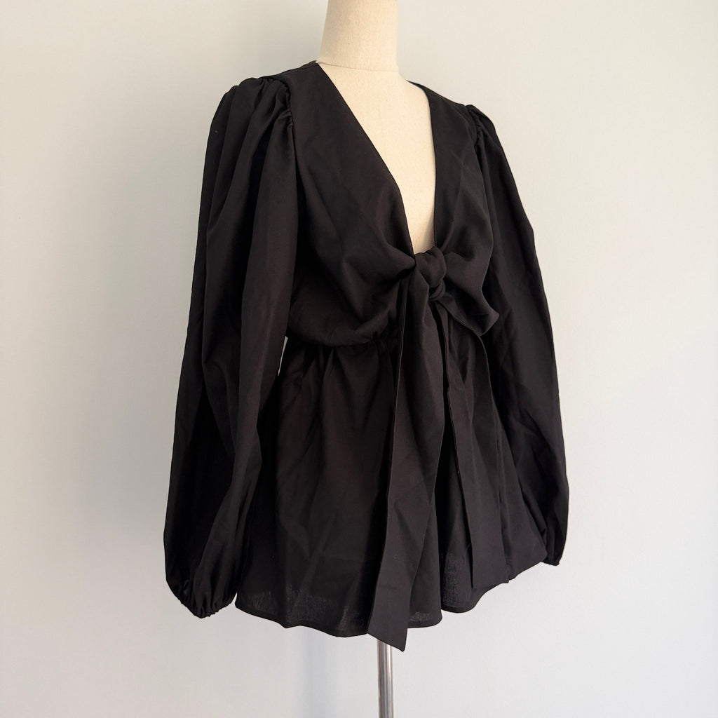 Tussah Katana Playsuit Black Linen Blend Tie Front Size 8 BNWT Party - Image 9