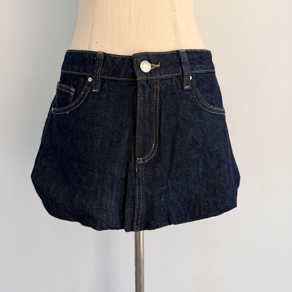 Cotton On Bubble Denim Skirt Dark Shutter Blue Cotton Size 26 Mini BNWT - Image 1