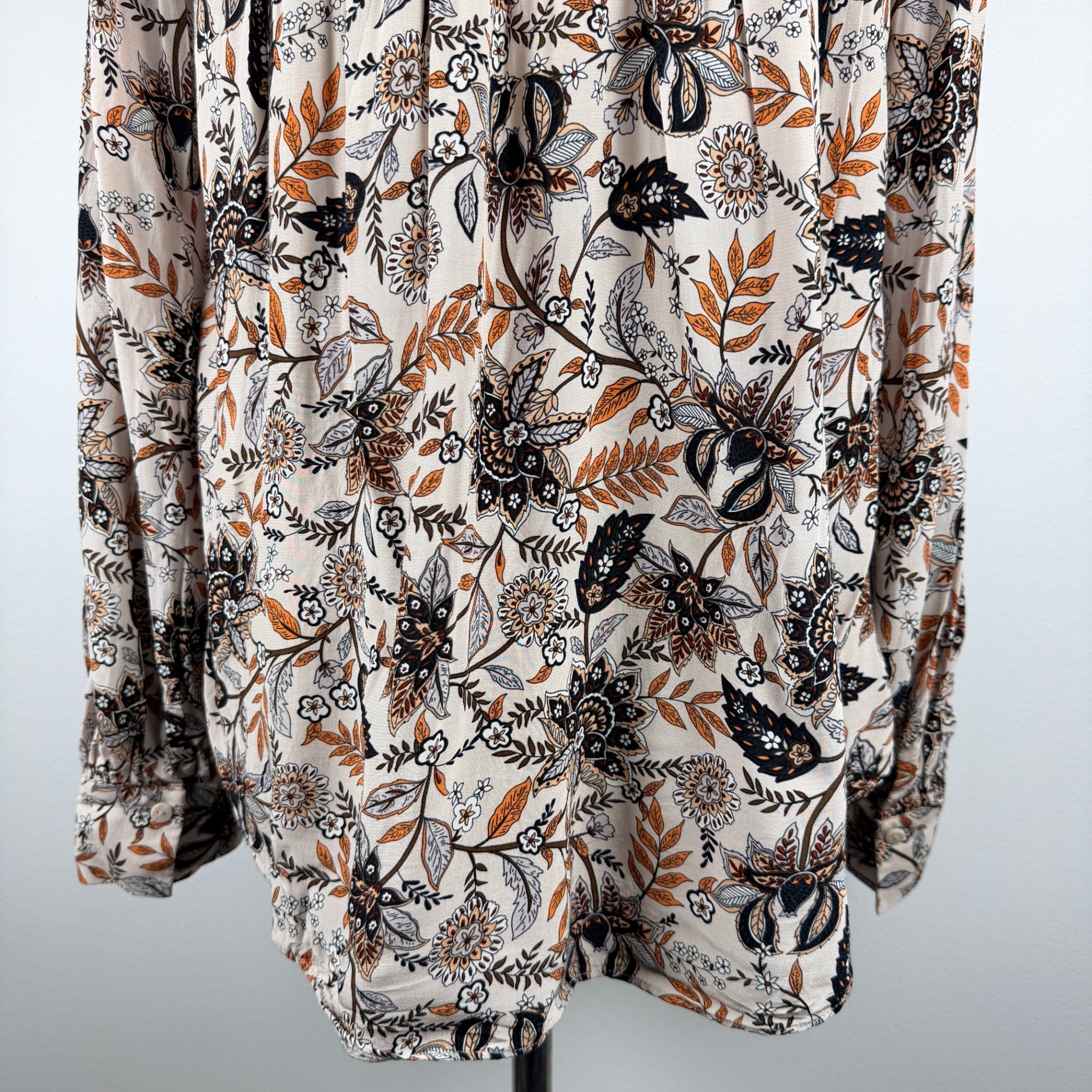 Witchery Beige Floral Print Viscose Blouse Size 6 Button Down Long Sleeve Boho - Image 16