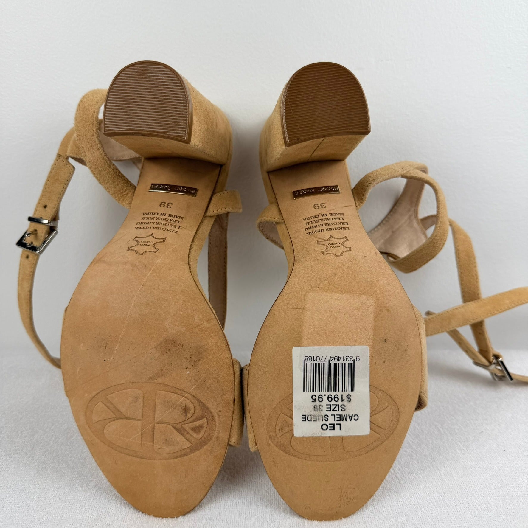Robert Robert Tan Suede Ankle Wrap Block Heel Sandals Size 39 - Image 6