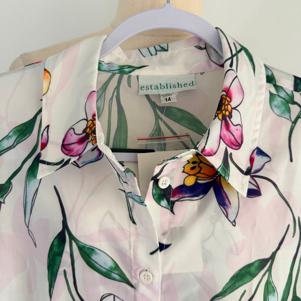Established Bouquet Blouse White Floral Polyester Top Sz 14 Summer NWT - Image 13