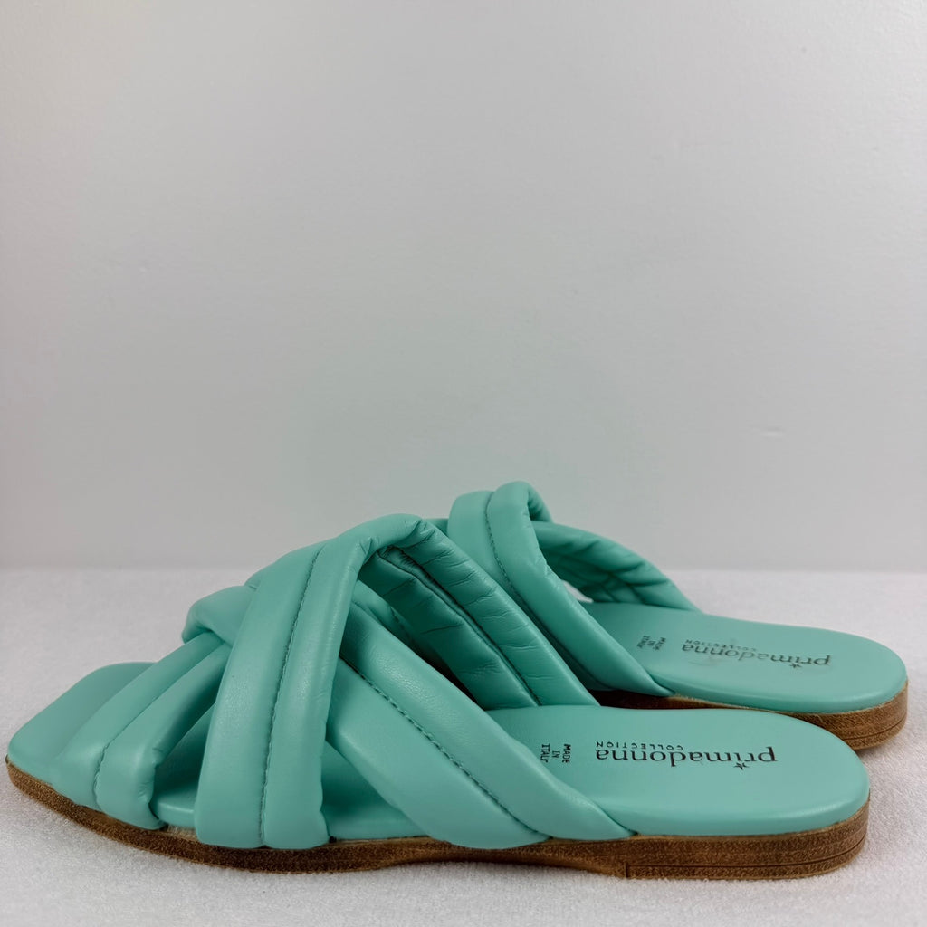 Primadonna Collection Sandals EU 38 Mint Green Leather Crossover Slide Italy - Image 13
