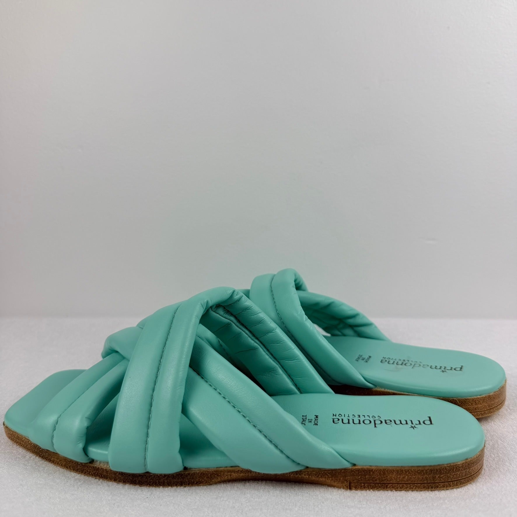 Primadonna Collection Sandals EU 38 Mint Green Leather Crossover Slide Italy - Image 13