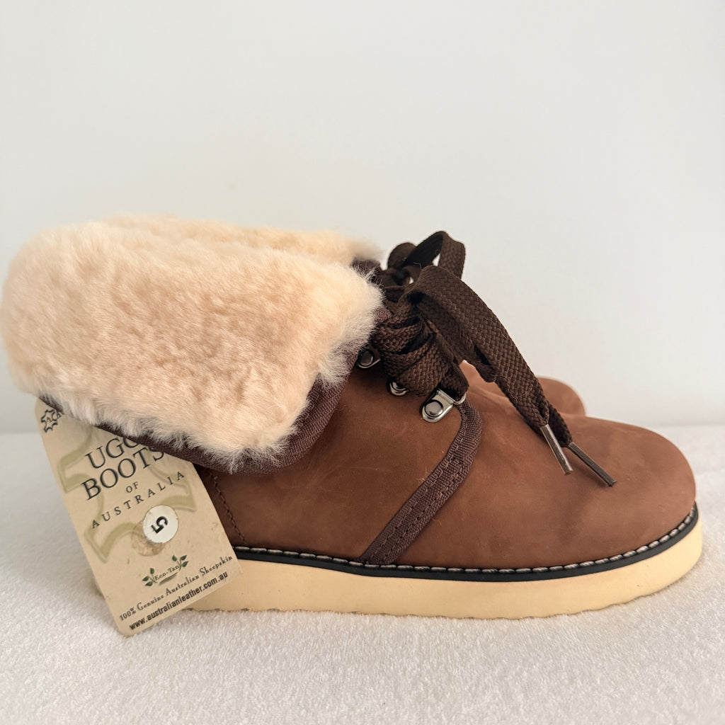 Ugg Boots Of Australia Lace-Up Boots Genuine Sheepskin Lined Brown Suede Sz 5 - Image 14