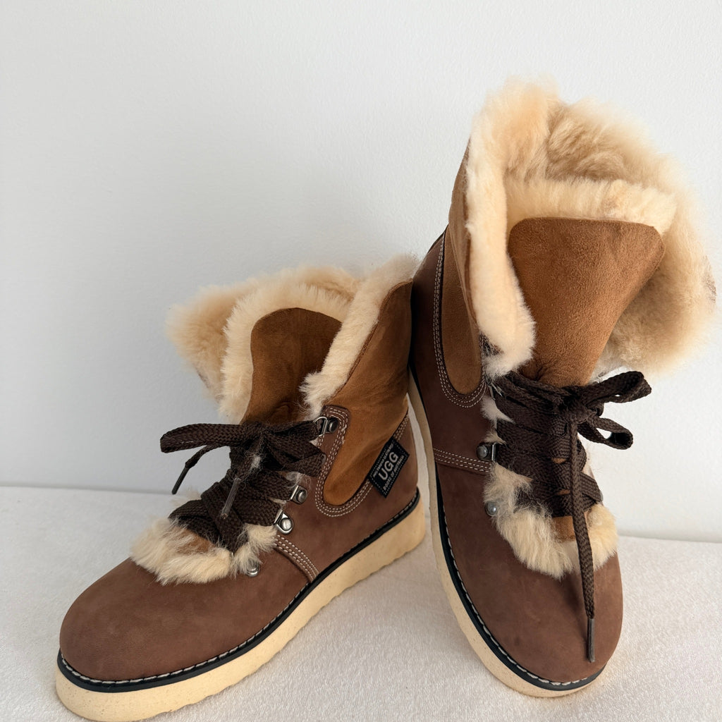 Ugg Boots Of Australia Lace-Up Boots Genuine Sheepskin Lined Brown Suede EU 36 - Image 12
