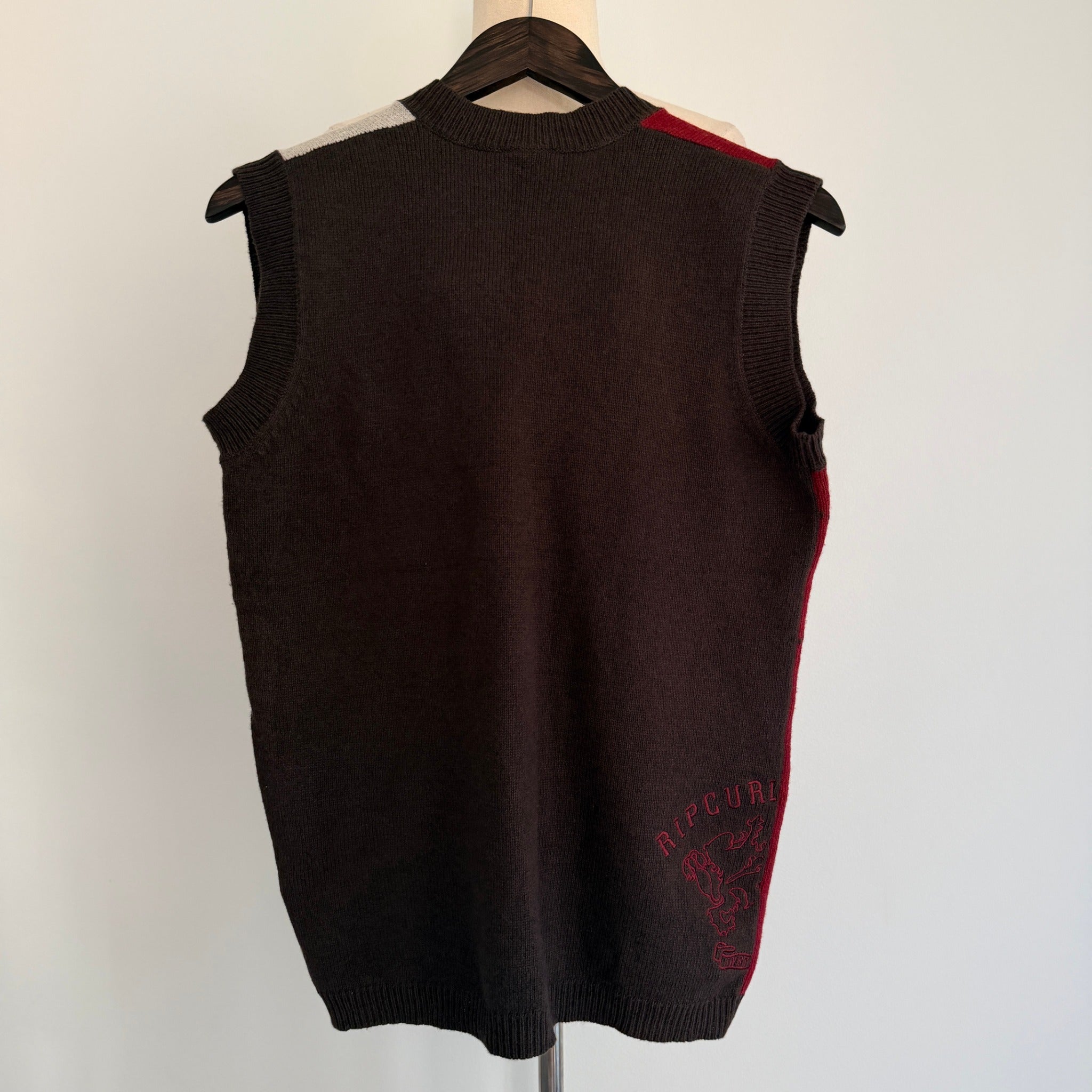 Rip Curl The Search Argyle Knit Vest - Vintage 90s Brown Red - Image 2