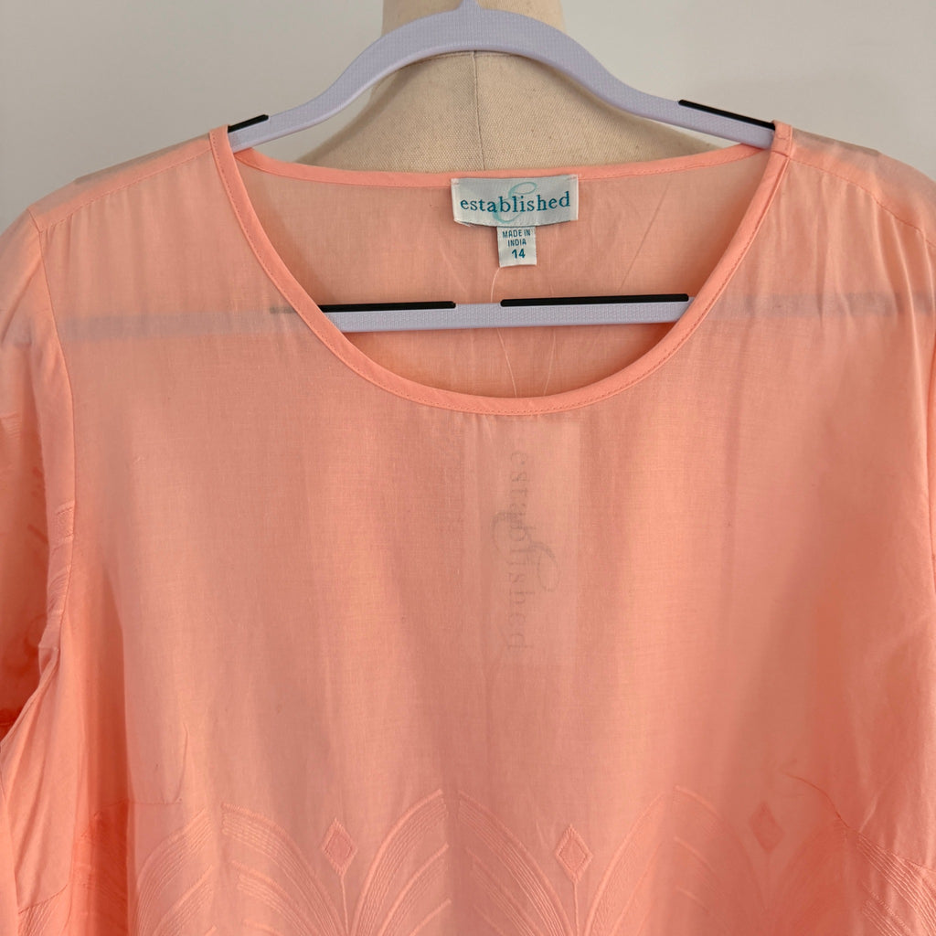 Established Peach Cotton Eyelet Lace Tunic Top Size 14 BNWT Boho Casual - Image 3
