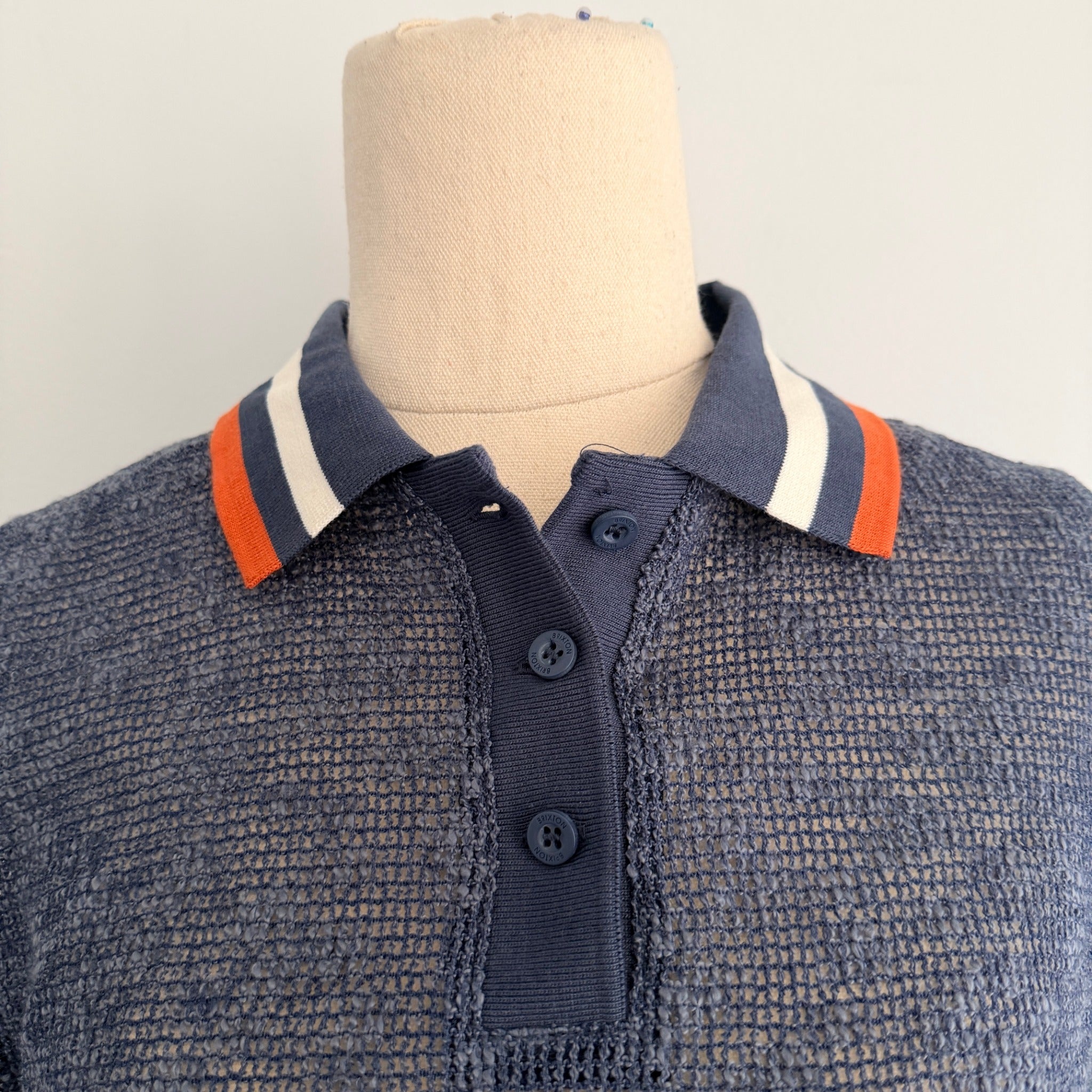 Brixton Womens Size S Navy Sheer Crochet Knit Polo Crop Top BNWOT - Image 2