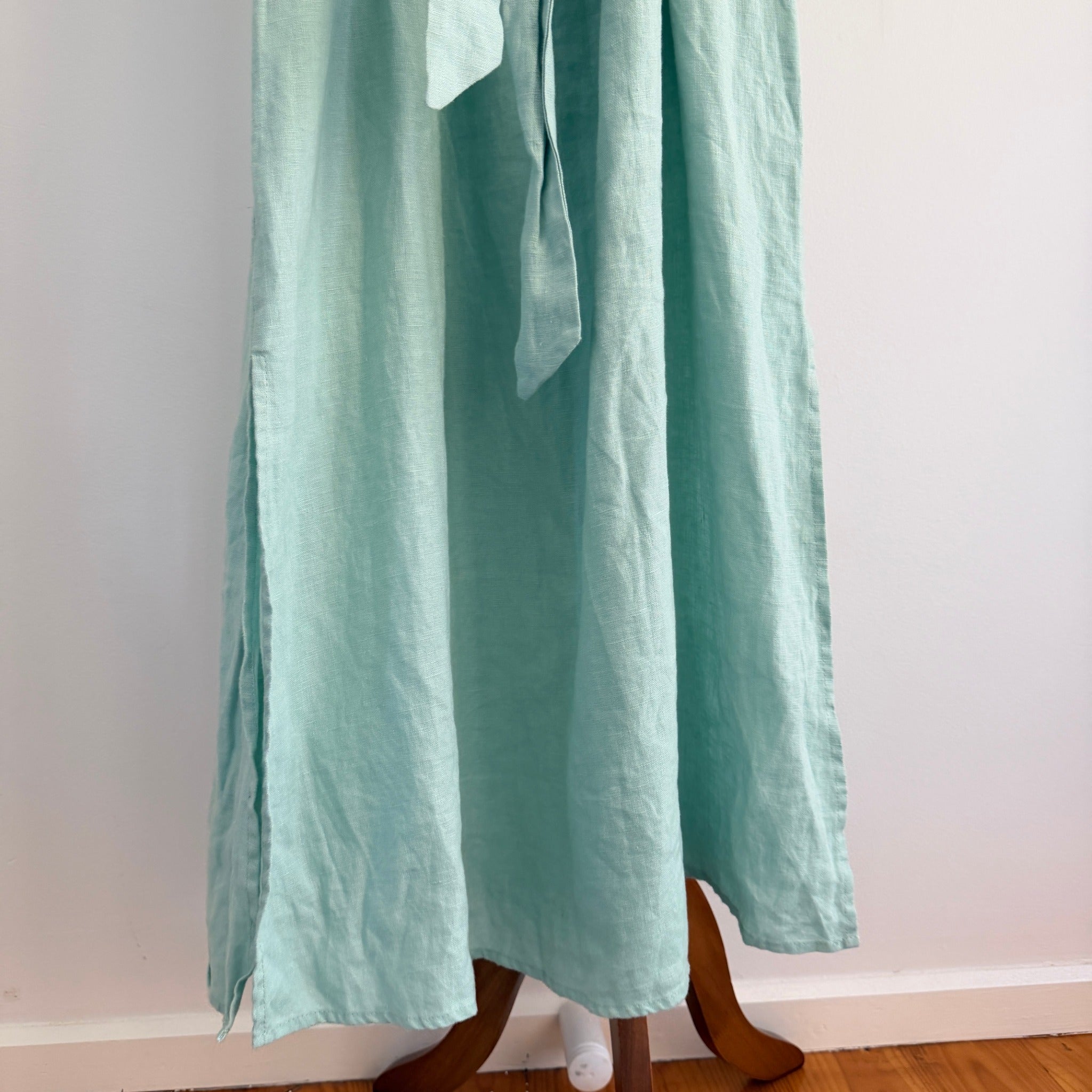 Amelius Mint Green Linen Midi Dress Size XL Puff Sleeve Tie Waist Resort - Image 15