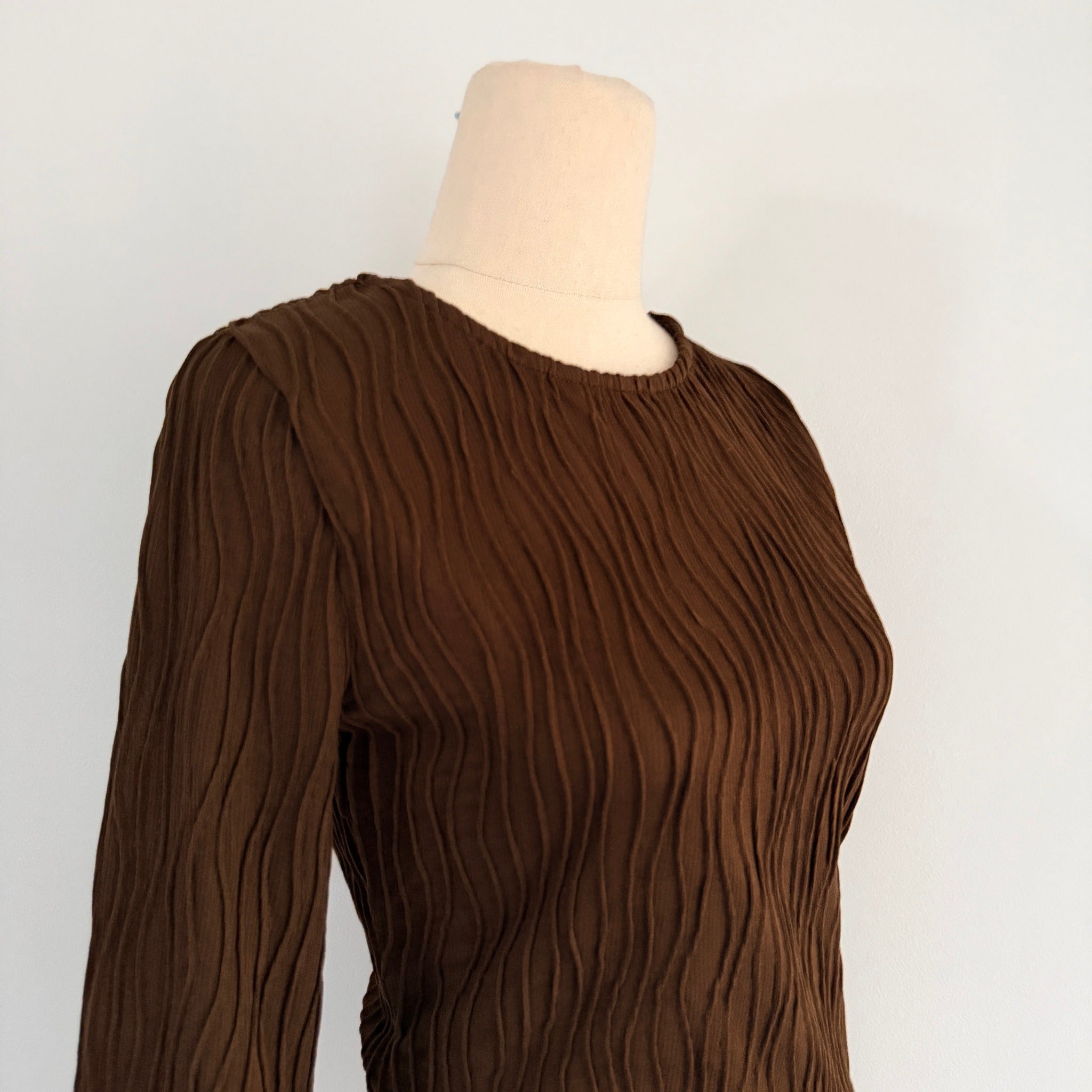 Dazie Womens Brown Polyester Elastane Long Sleeve Textured Top Size 6 Casual - Image 14