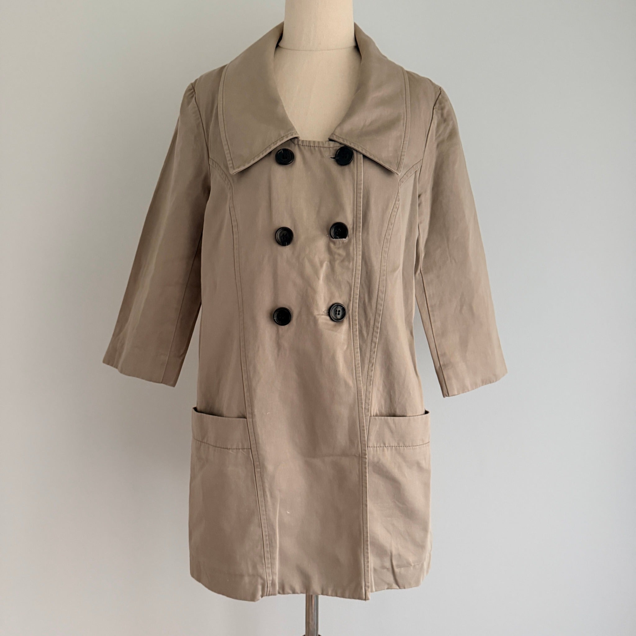 Cue Short Trench Coat  Size 10 Beige Cotton Linen Double Breasted Made Australia - Image 13