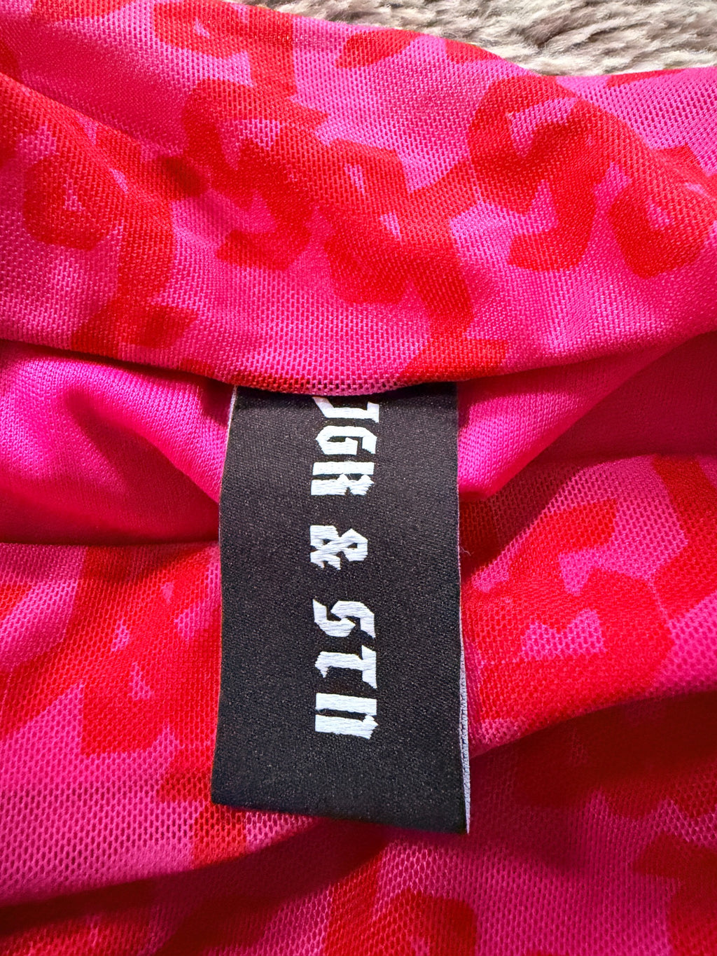 JGR & STN Pink Red Polyester Monogram Mesh Maxi Skirt Size 10 Party Night Out - Image 14