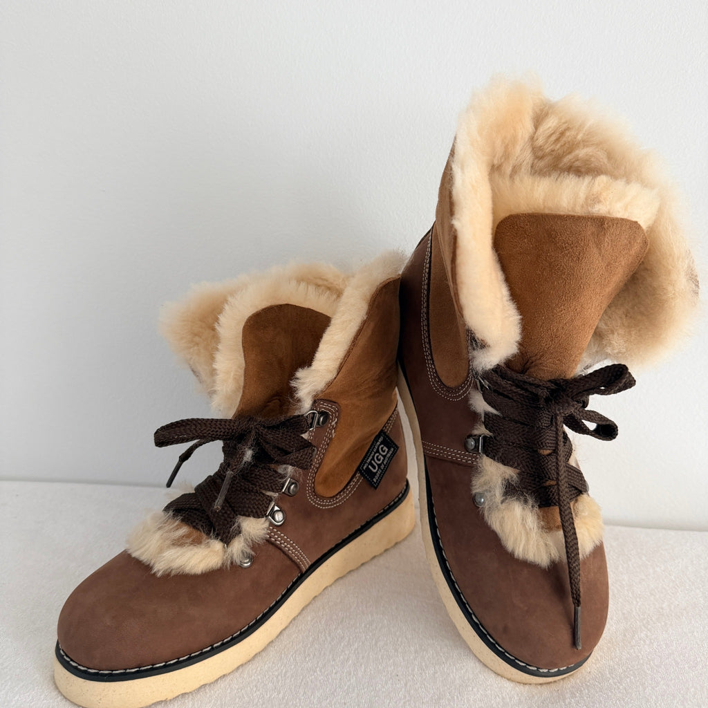 Ugg Boots Of Australia Lace-Up Boots Genuine Sheepskin Lined Brown Suede EU 36 - Image 14