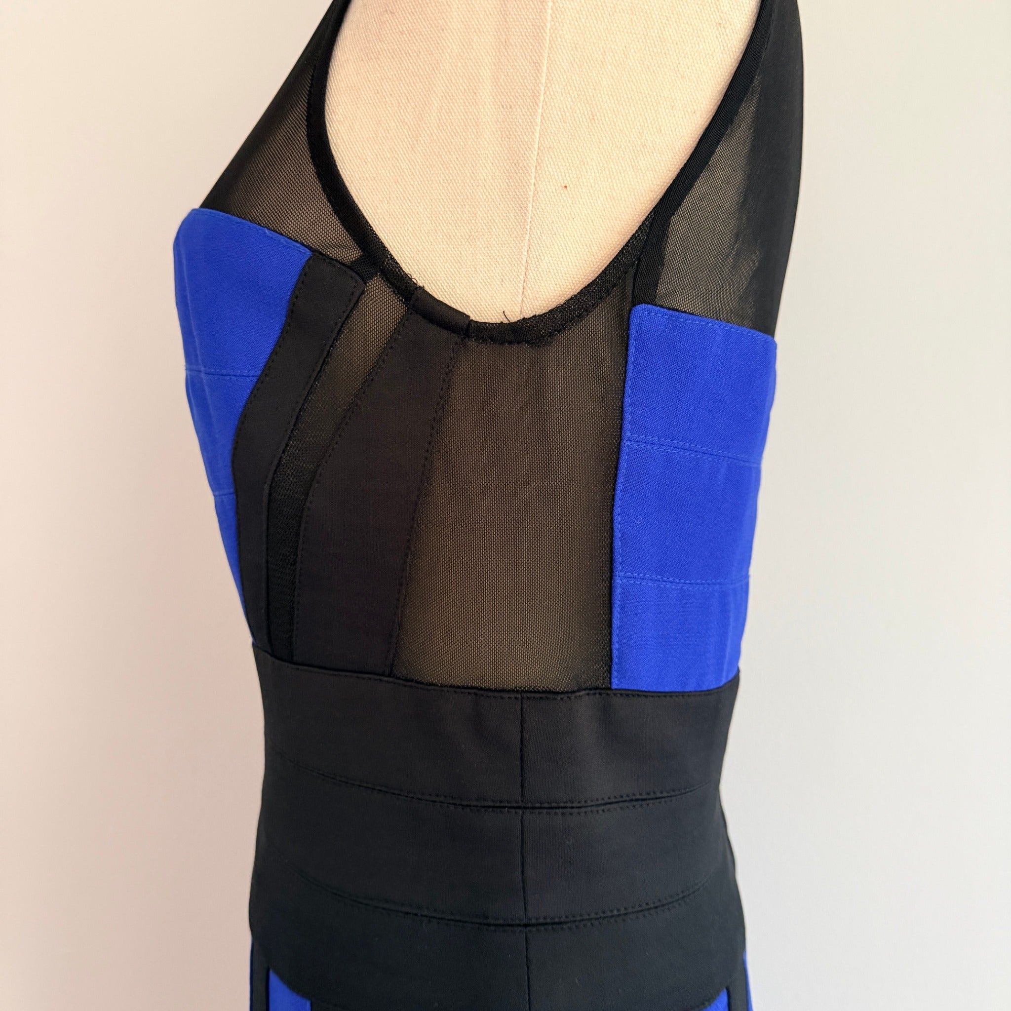 Bariano Australia Blue Black Polyester Mesh Colorblock Maxi Gown Sz 8 Formal - Image 20