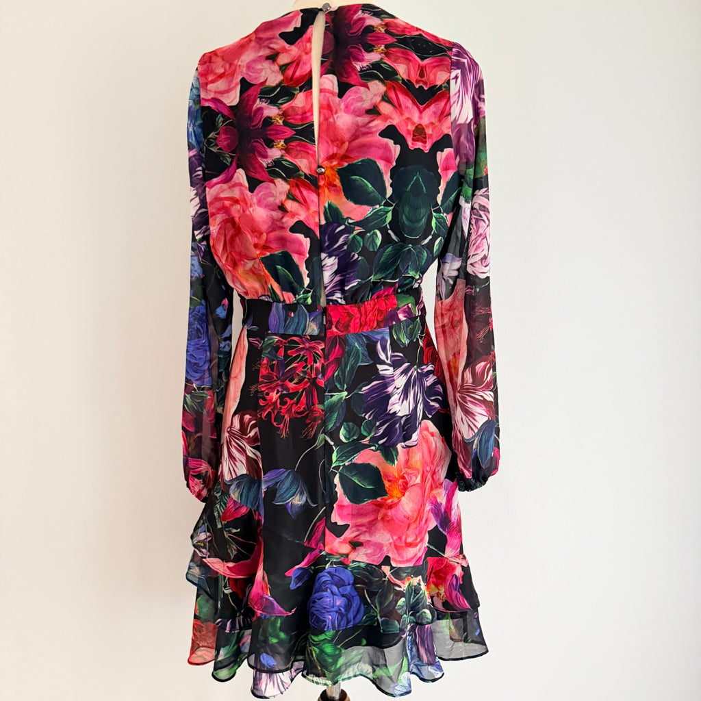 Sheike Floral Print Tie-Front Long Sleeve Mini Dress Size 8 - Image 5