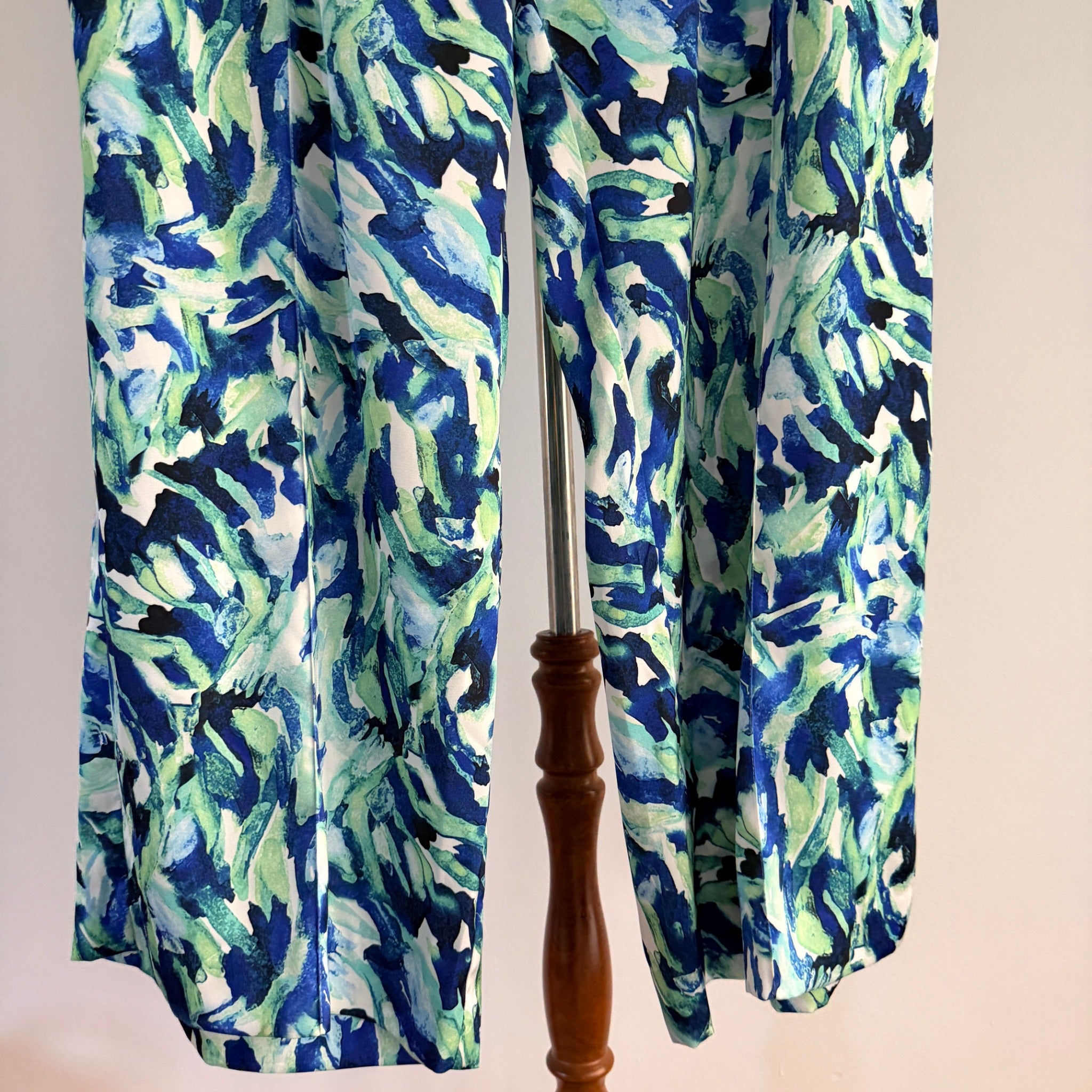 Basque Sz 14 Blue Green Abstract Print Recycled Wide Leg Pants Resort - Image 8
