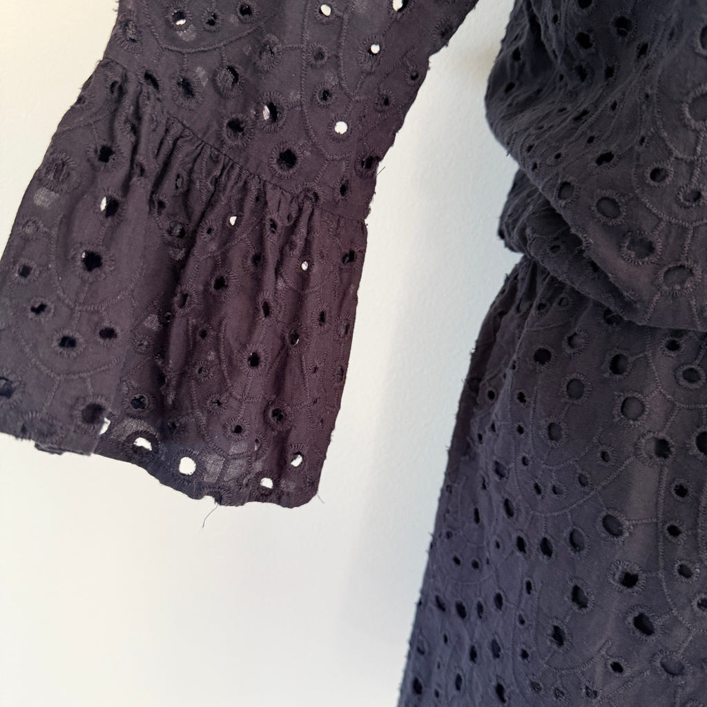 Seed Heritage Black Cotton Eyelet Playsuit Sz 10 Tie-Front Bell Sleeve Summer - Image 17