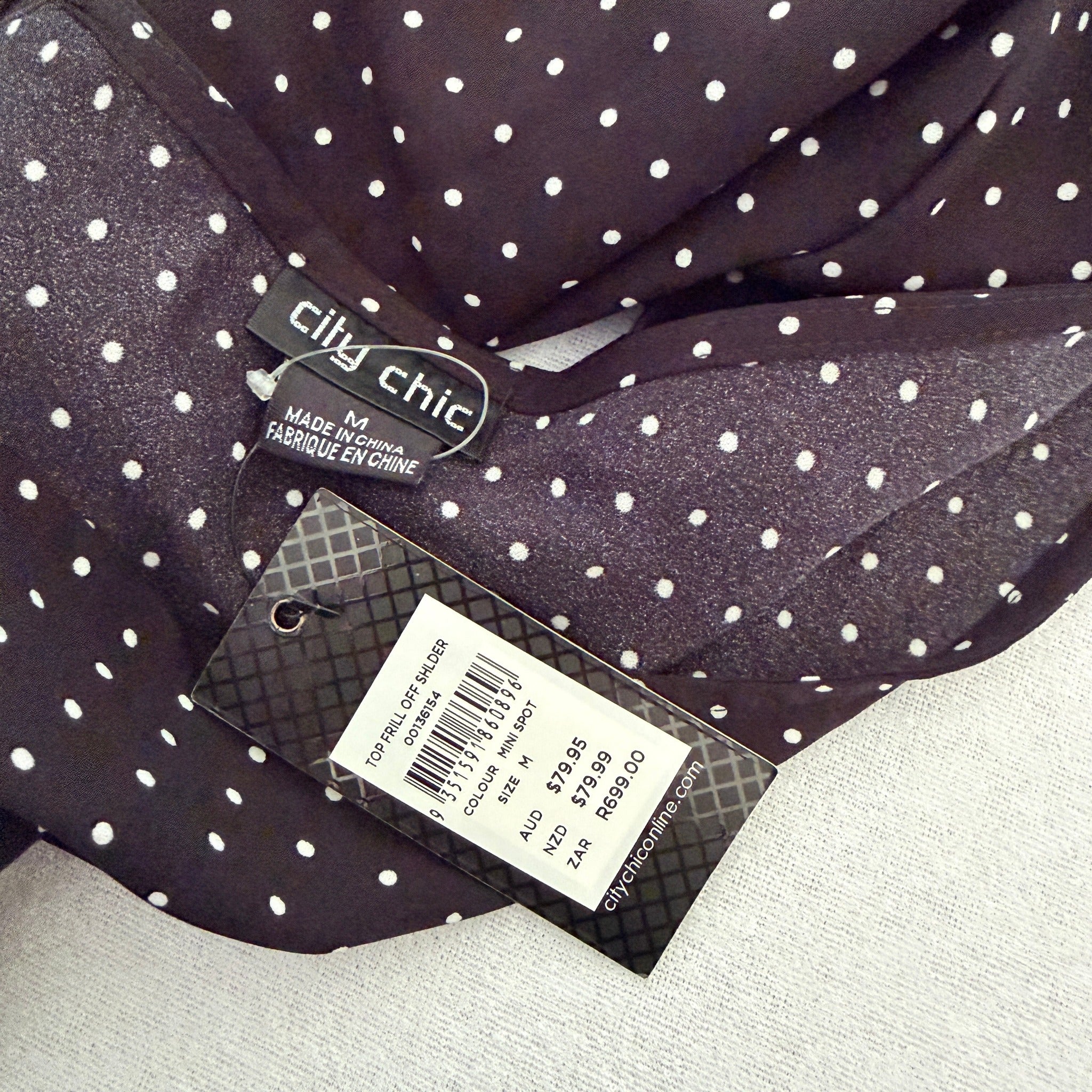 City Chic Polka Dot Black Polyester Frill Off Shoulder Top Size M BNWT NWT - Image 7