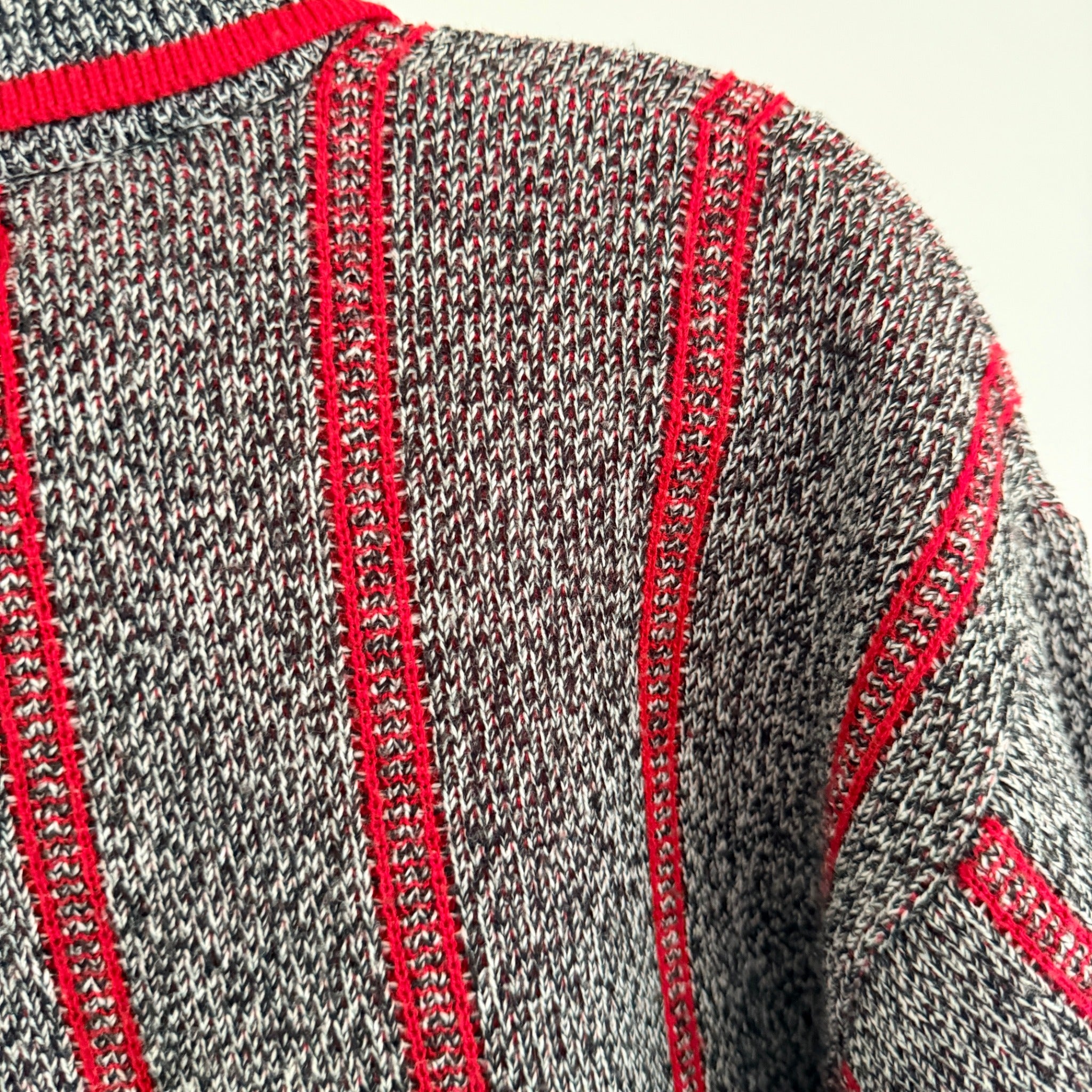 Playback Grey Red Acrylic Striped Knit Polo Sweater Sz M Vintage 90s Casual - Image 8