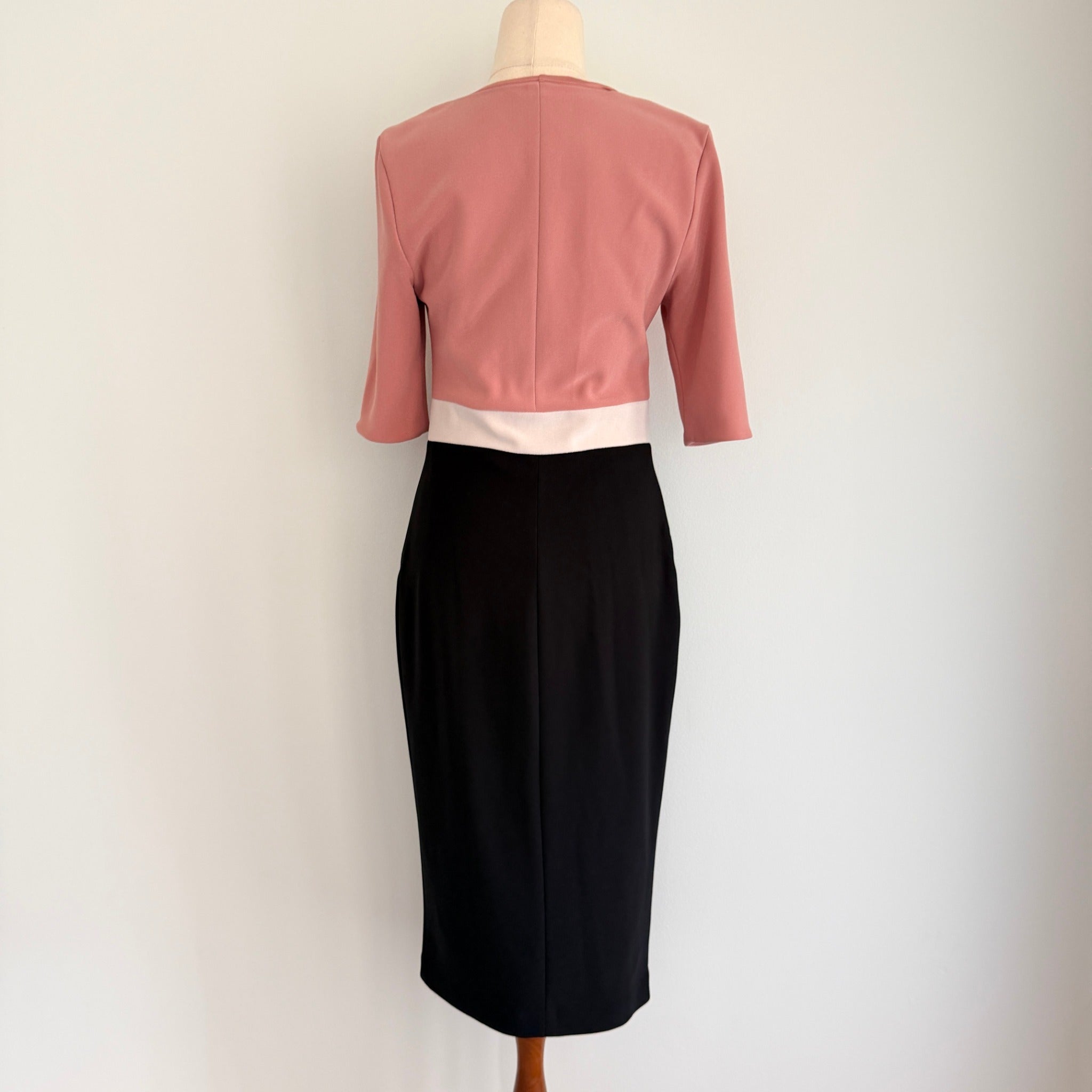 Portmans Colour Block Midi Dress Front Zip Detail Size 10 Casual - Image 2