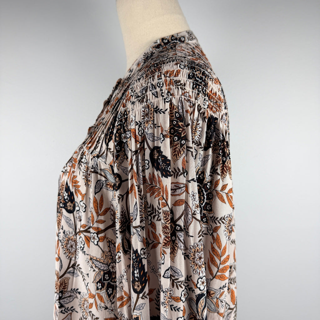 Witchery Beige Floral Print Viscose Blouse Size 6 Button Down Long Sleeve Boho - Image 17