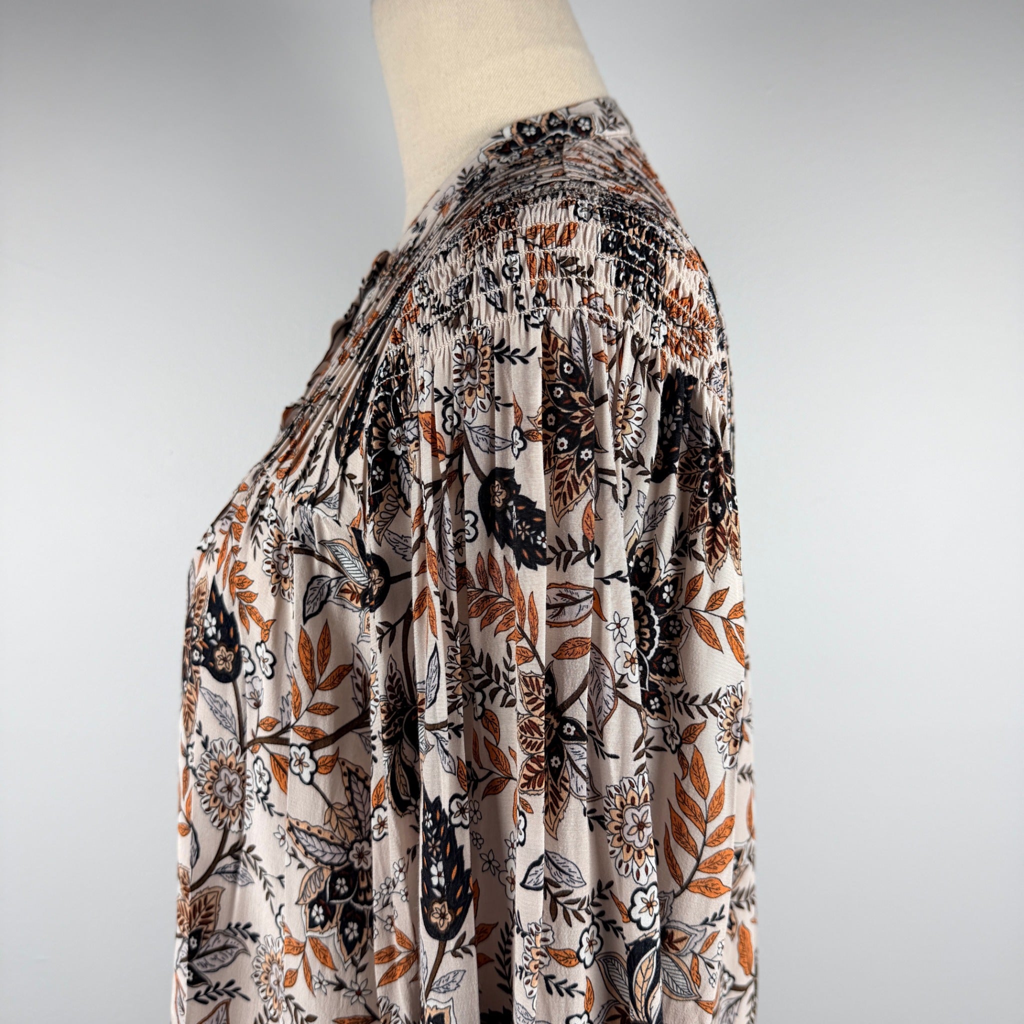 Witchery Beige Floral Print Viscose Blouse Size 6 Button Down Long Sleeve Boho - Image 17