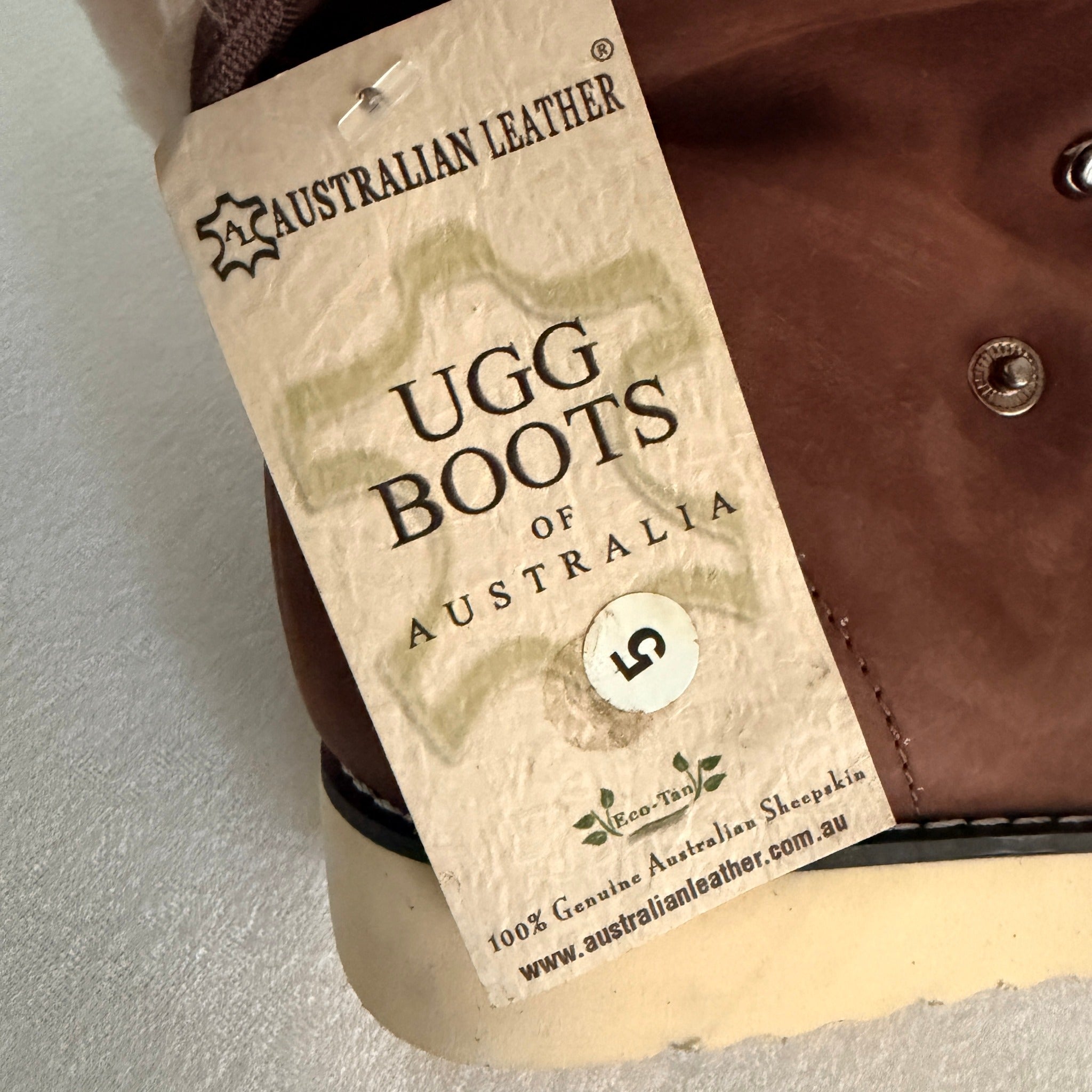 Ugg Boots Of Australia Lace-Up Boots Genuine Sheepskin Lined Brown Suede Sz 5 - Image 8