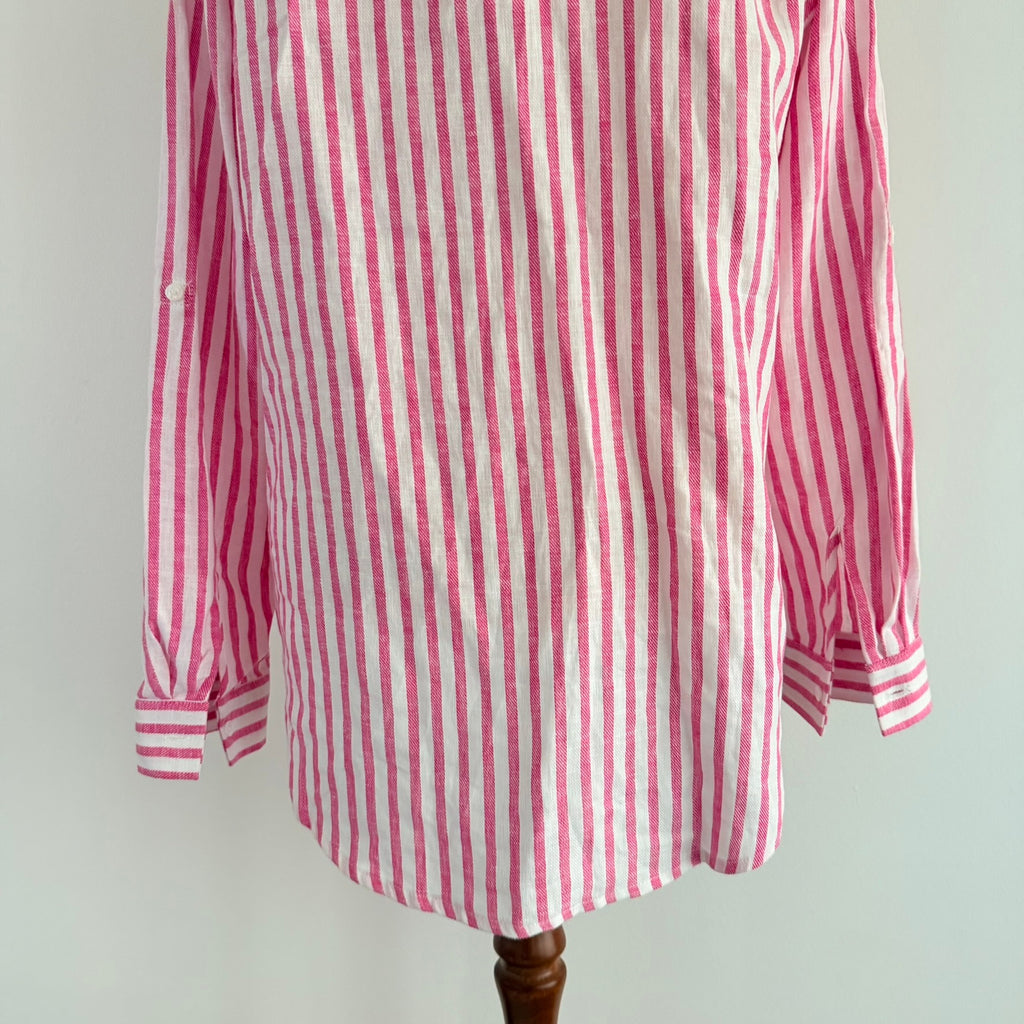 Regatta Sz 12 Red White Mixed Stripe Linen Cotton Button-Up Shirt Casual Resort - Image 14