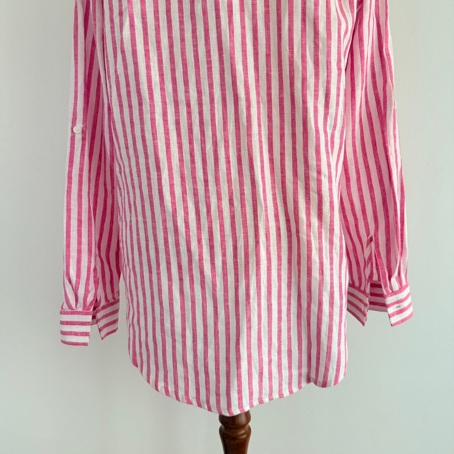 Regatta Sz 12 Red White Mixed Stripe Linen Cotton Button-Up Shirt Casual Resort - Image 14