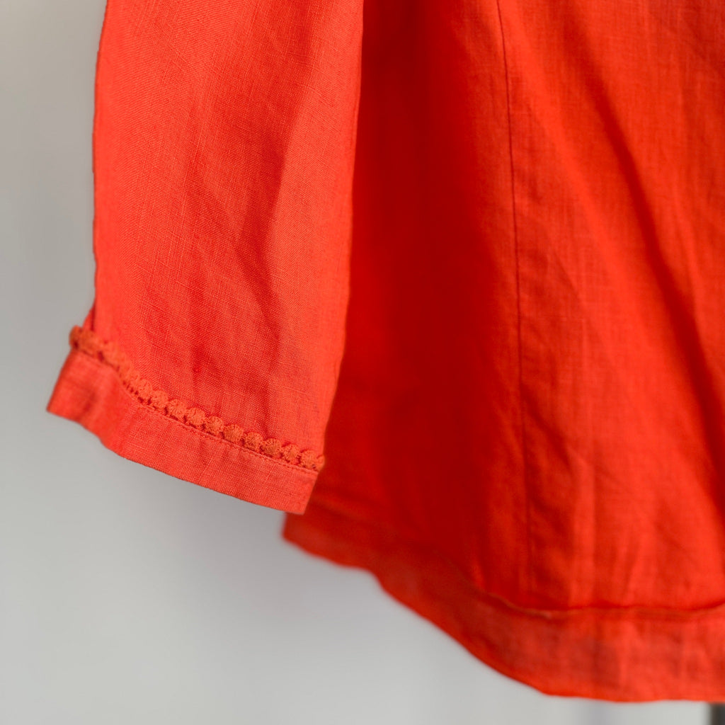 Yarra Trail Orange 100% Linen Button Up Shirt Size 10 Crochet Trim Casual - Image 15
