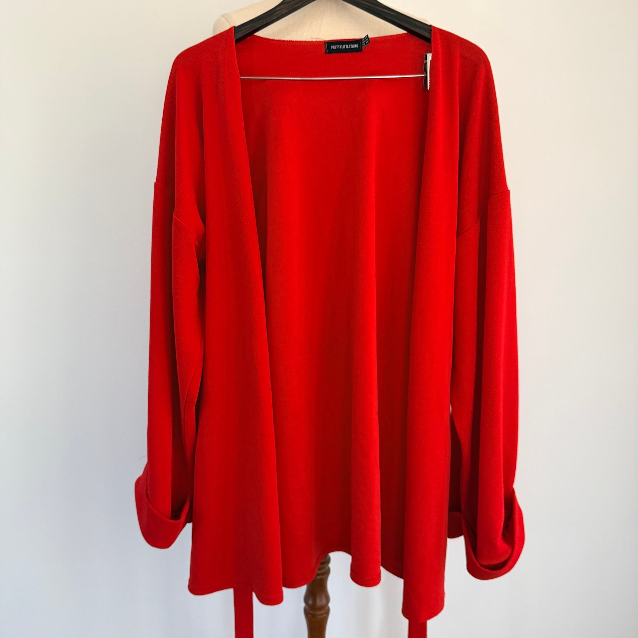 PrettyLittleThing Red Kimono Wrap Jacket Top Sz 20 V-Neck Party Evening - Image 3