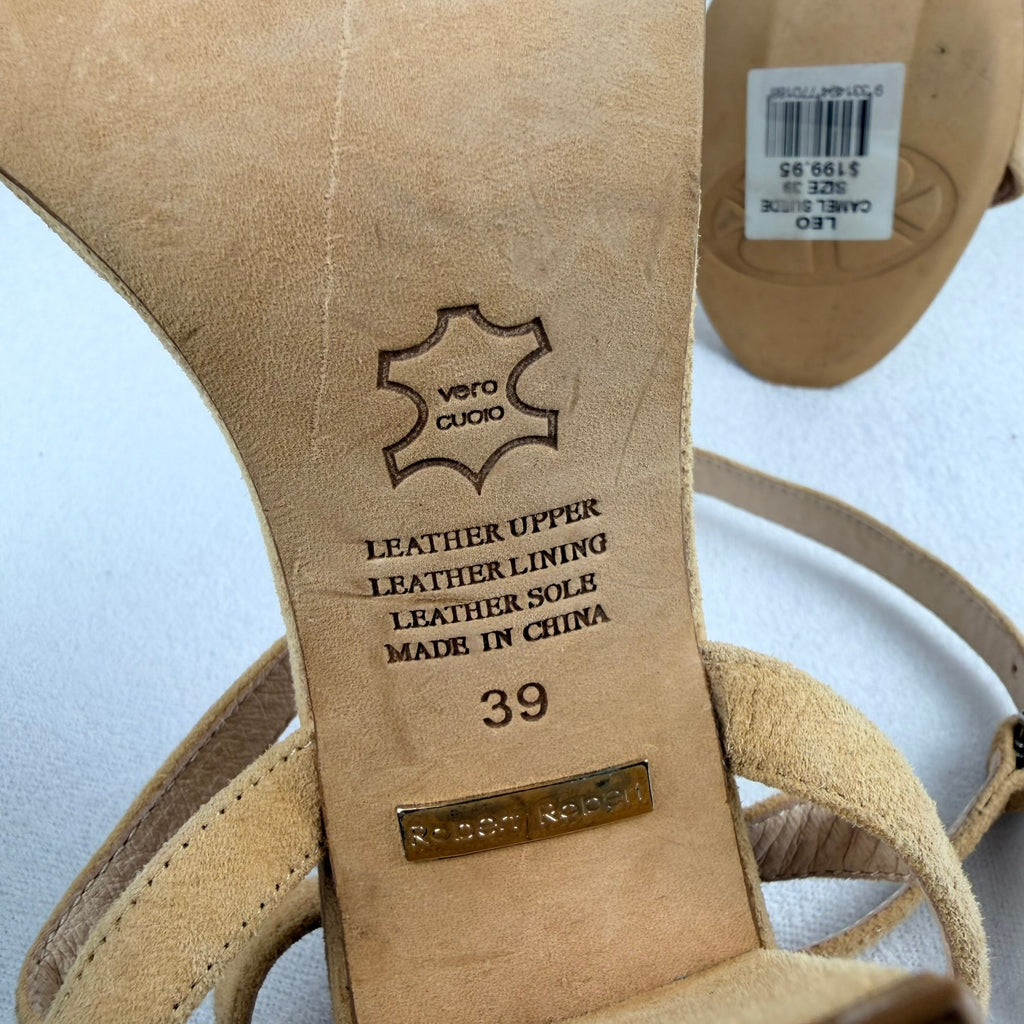 Robert Robert Tan Suede Ankle Wrap Block Heel Sandals Size 39 - Image 15
