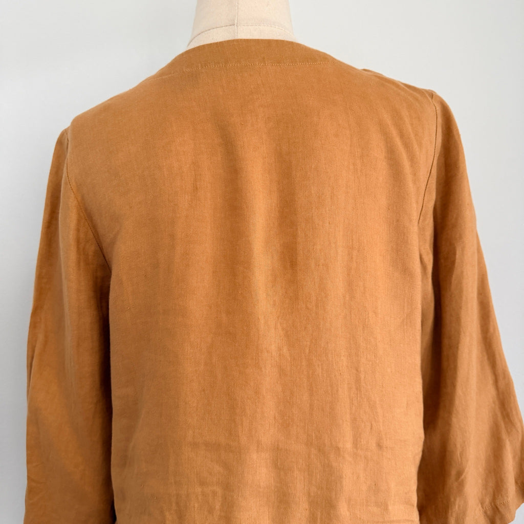 Sussan Linen Tunic Top Ochre V-Neck Button-Down Size 6 Relaxed Summer Casual - Image 4