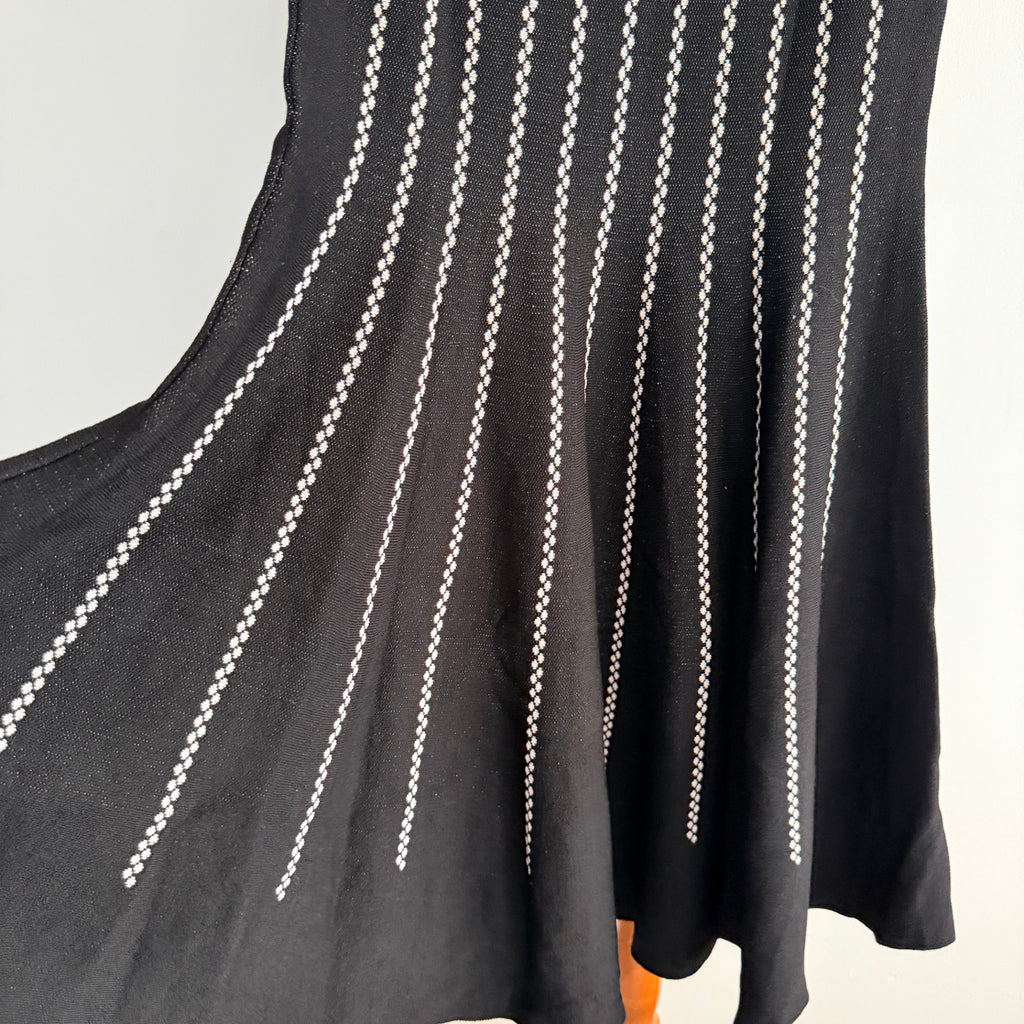 Feathers Womens Black White Striped Knit Sleeveless Fit Flare Dress Size L - Image 13