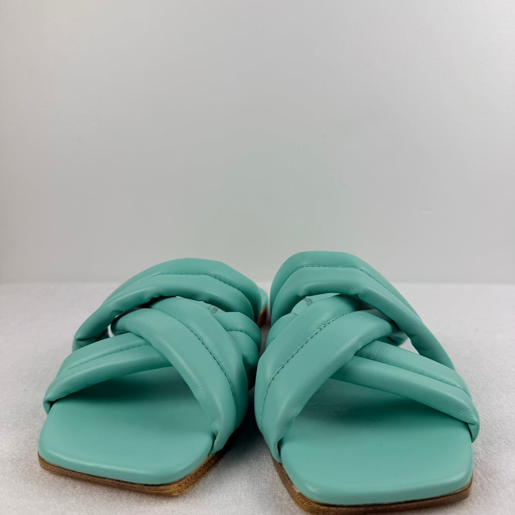 Primadonna Collection Sandals EU 38 Mint Green Leather Crossover Slide Italy - Image 14
