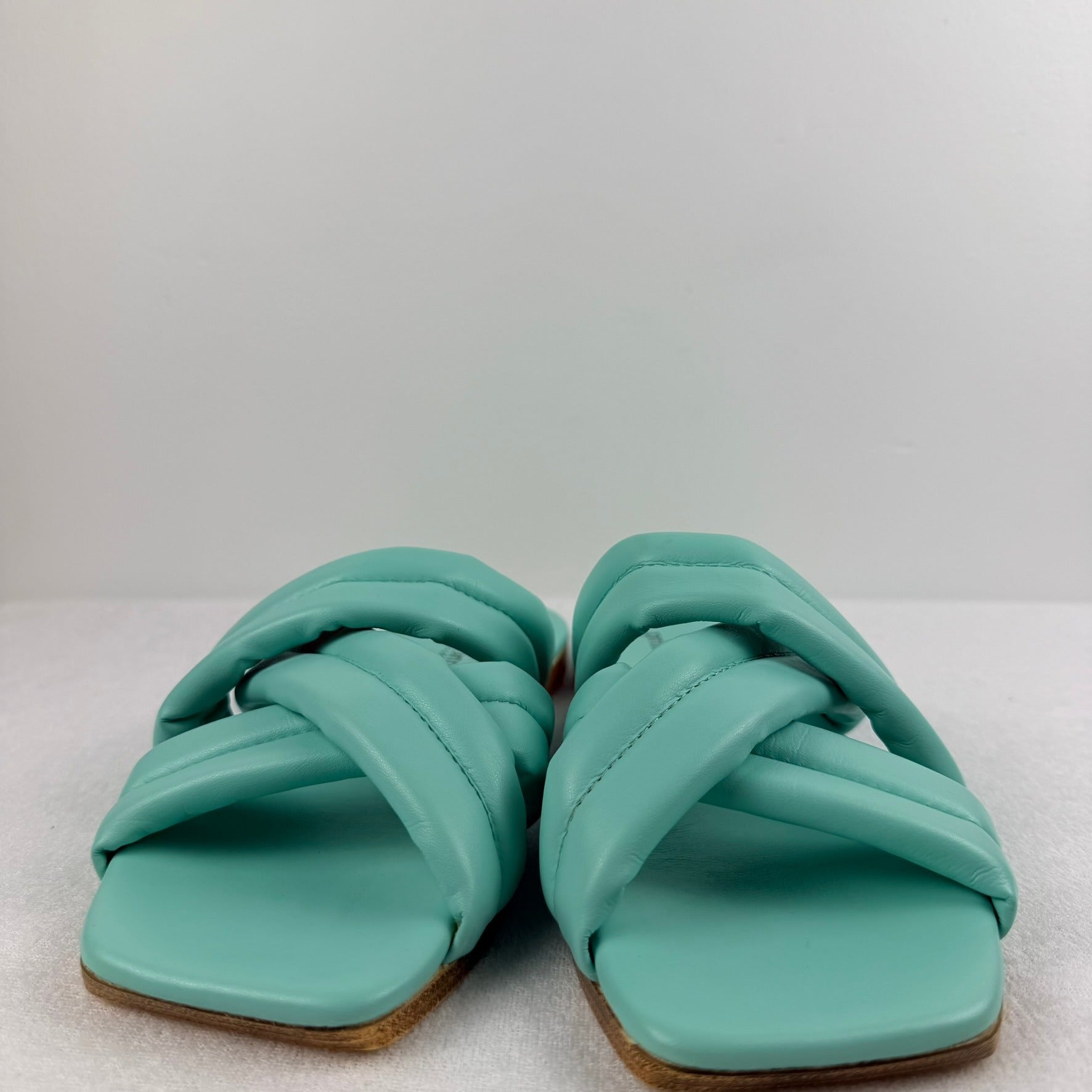 Primadonna Collection Sandals EU 38 Mint Green Leather Crossover Slide Italy - Image 14