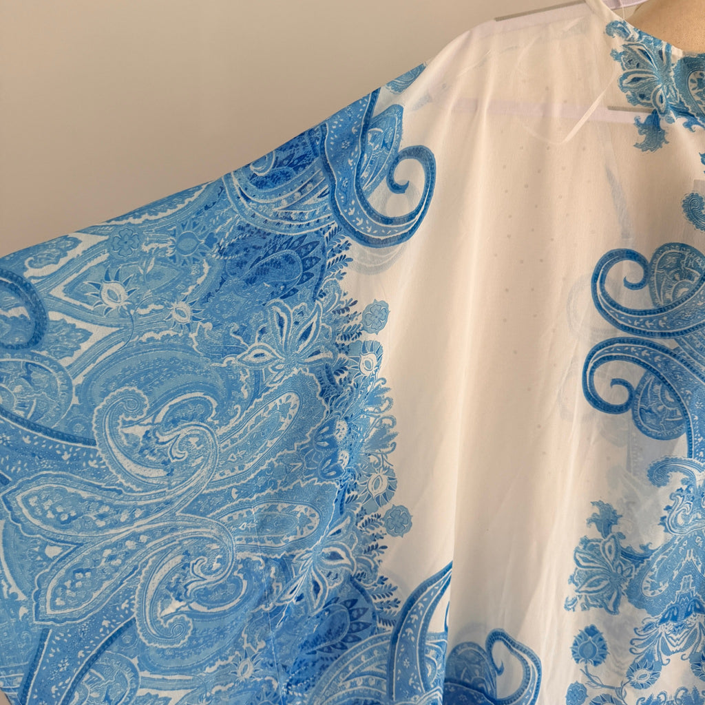 Beme Blue White Paisley Polyester Kaftan Top Size XXL Boho Beach Cover Up BNWT - Image 13